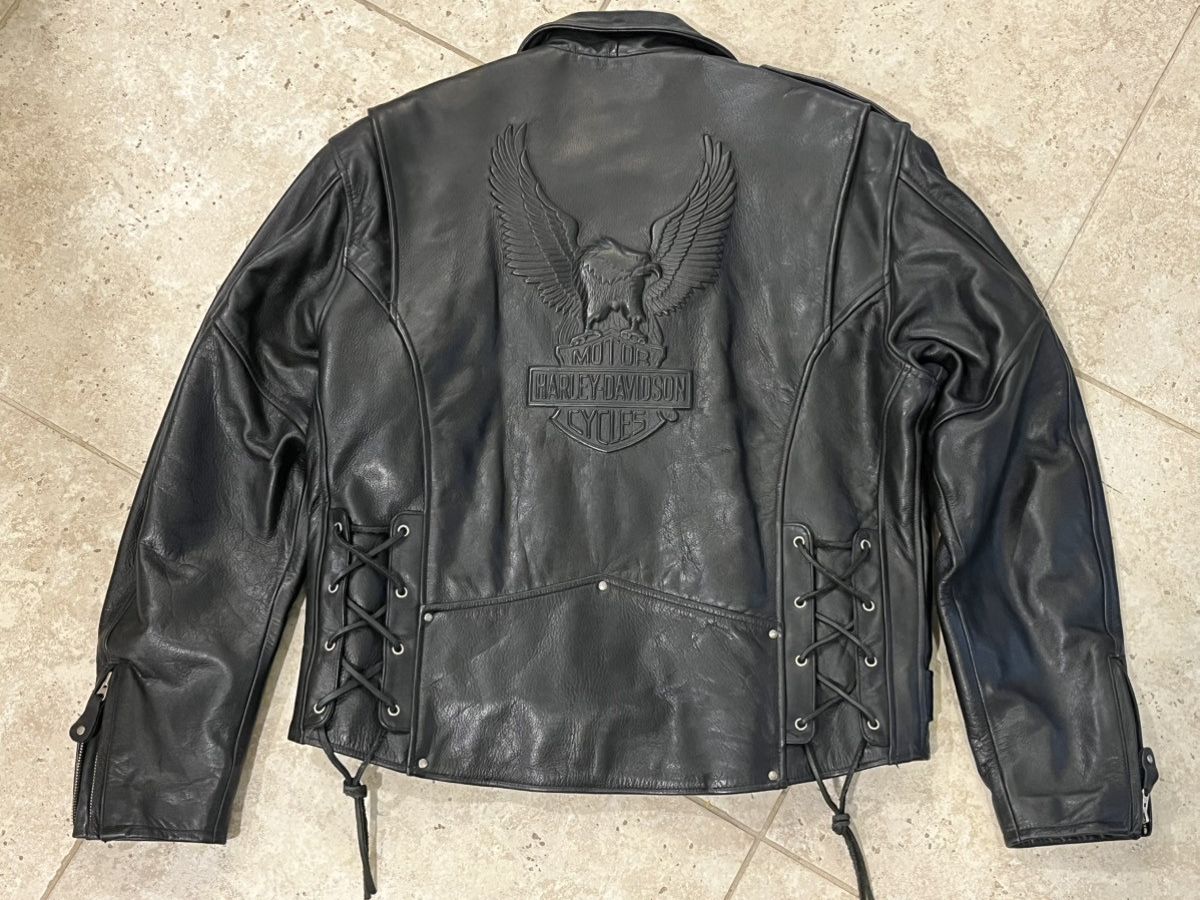 Harley Davidson Harley Davidson EMBOSSED EAGLE Black Leather Jacket LOGO Size US L / EU 52-54 / 3 - 1 Thumbnail