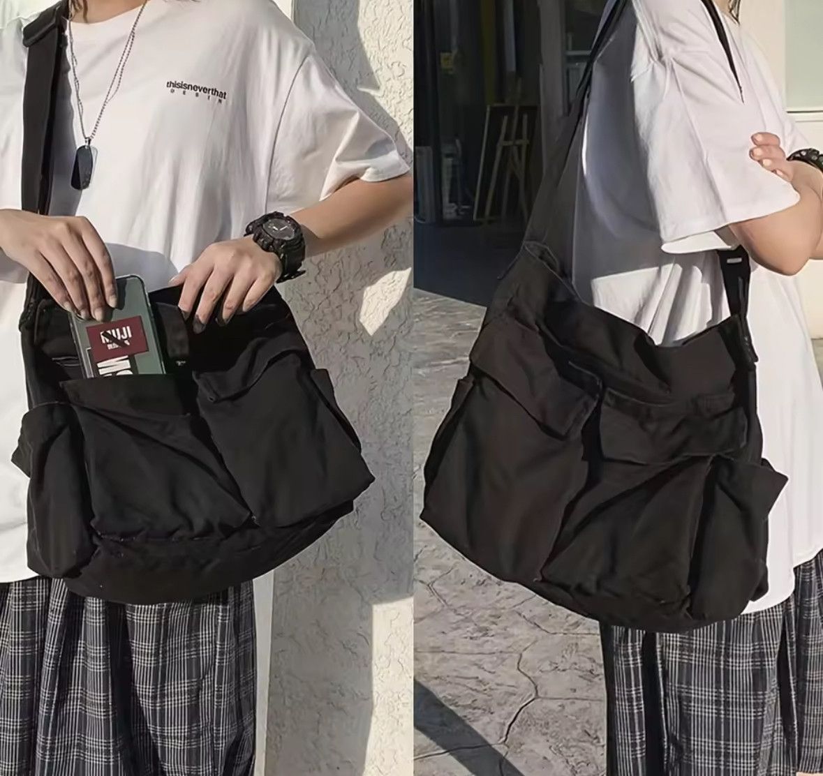 Other Workwear School Canvas Shoulder Bag Large Messenger Bag Size ONE SIZE - 5 Thumbnail