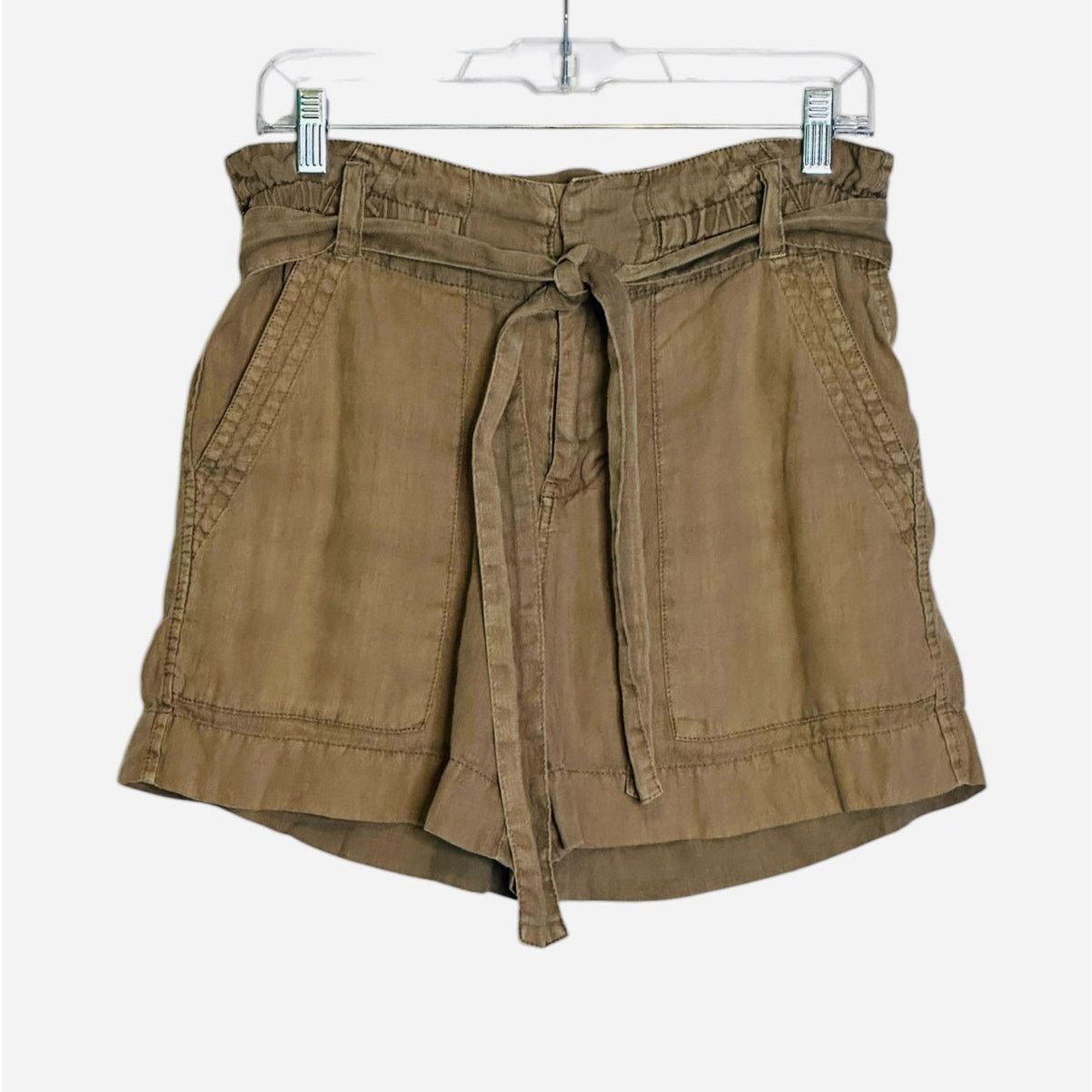 Joie Joie Greenish Beige Linen Paper Bag Tie Waist Shorts size 2 Size 26" / US 2 / IT 38 - 1 Thumbnail