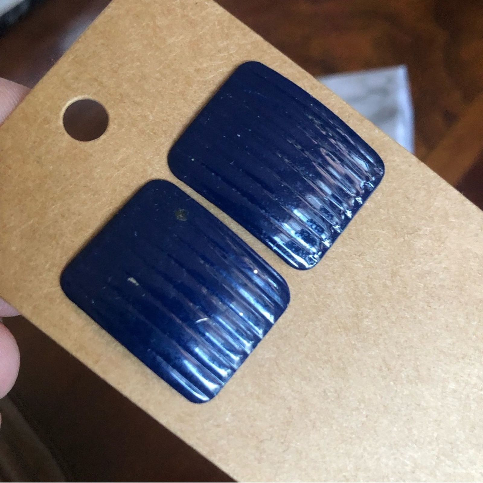 Vintage Vintage 80s navy blue painted lightweight metal earrings Size ONE SIZE - 4 Thumbnail