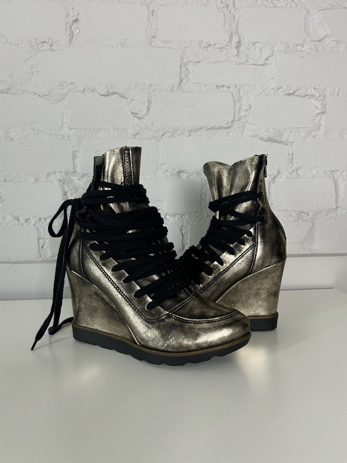 Other Insane wedge metallic lace-up leather boots Size US 10 / IT 40 - 1 Thumbnail