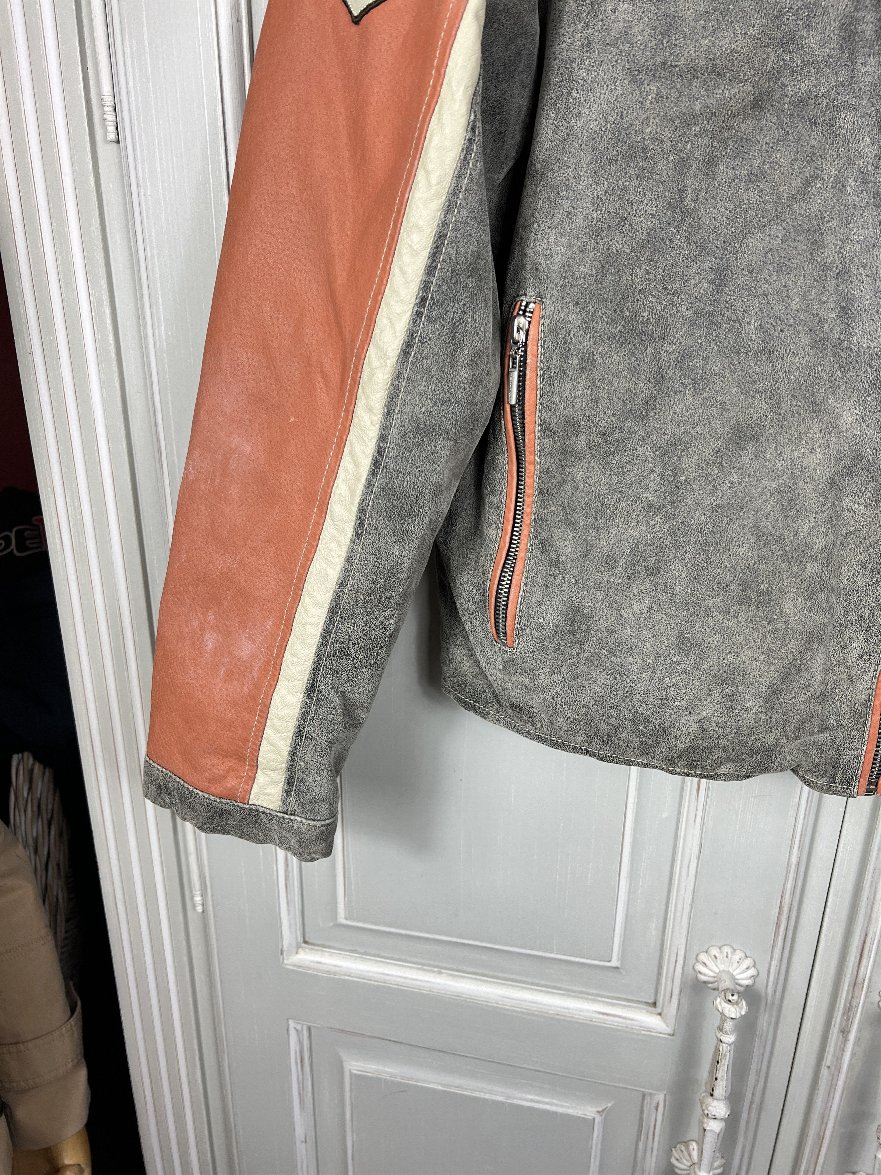 Tom Tailor TOM TAILOR LEATHER MOTO JACKET GRAY ORANGE SIZE L Size US L / EU 52-54 / 3 - 4 Thumbnail