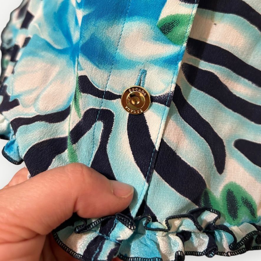 Escada Escada Silk Blouse IT 34 US 4 Blue Abstract Print Gold Butto Size S / US 4 / IT 40 - 8 Thumbnail