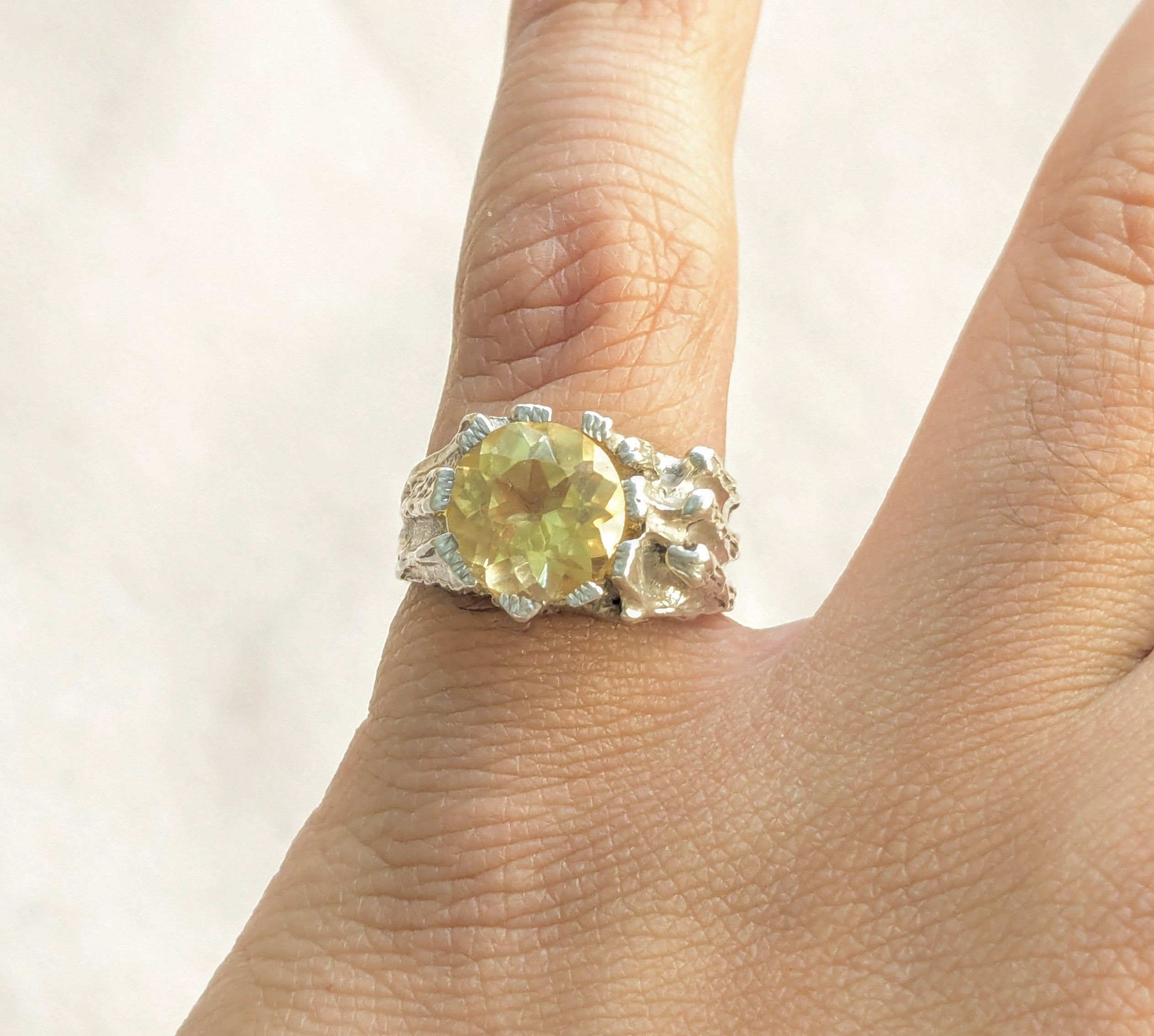 Sterling Silver × Vintage Vintage Sterling Silver Ring Yellow Citrine 7 Brutalist Size ONE SIZE - 13 Thumbnail