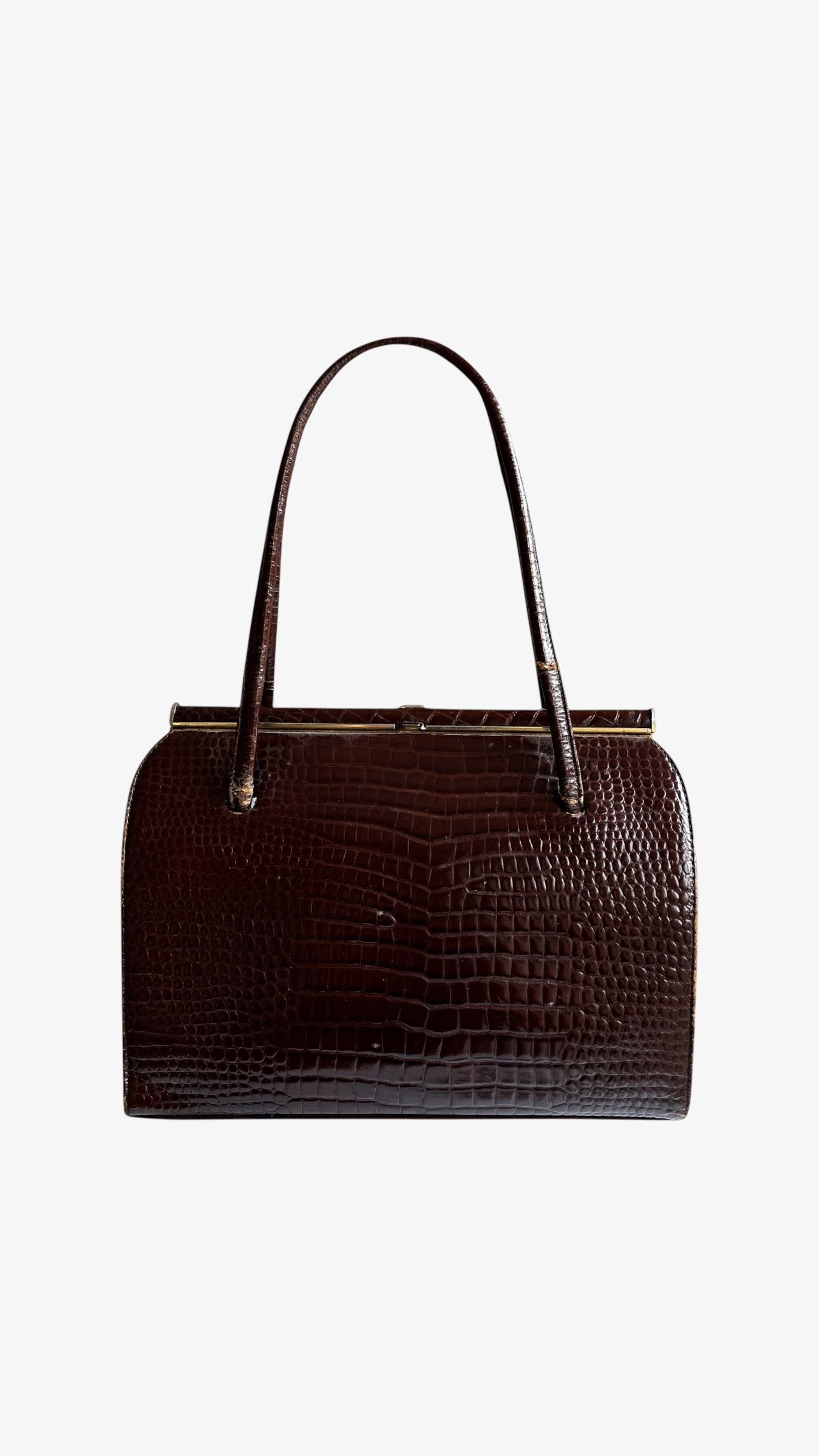 Other Vintage 1950s Crocodile Embossed Brown Leather Shoulder Bag Size ONE SIZE - 3 Thumbnail
