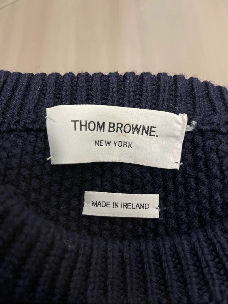 Thom Browne Thom Browne Dark blue four-striped jacquad round-neck wool Size US XL / EU 56 / 4 - 5 Thumbnail