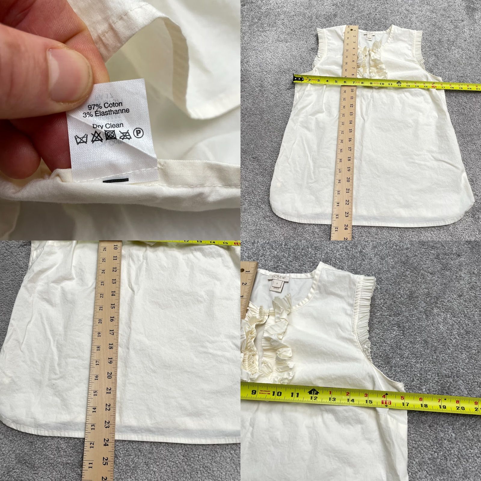 J.Crew J.Crew Ivory Ruffle Tank Blouse Womens Size 2 Sleeveless Casual Keyhole Cotton Blend Size XS / US 0-2 / IT 36-38 - 8 Thumbnail