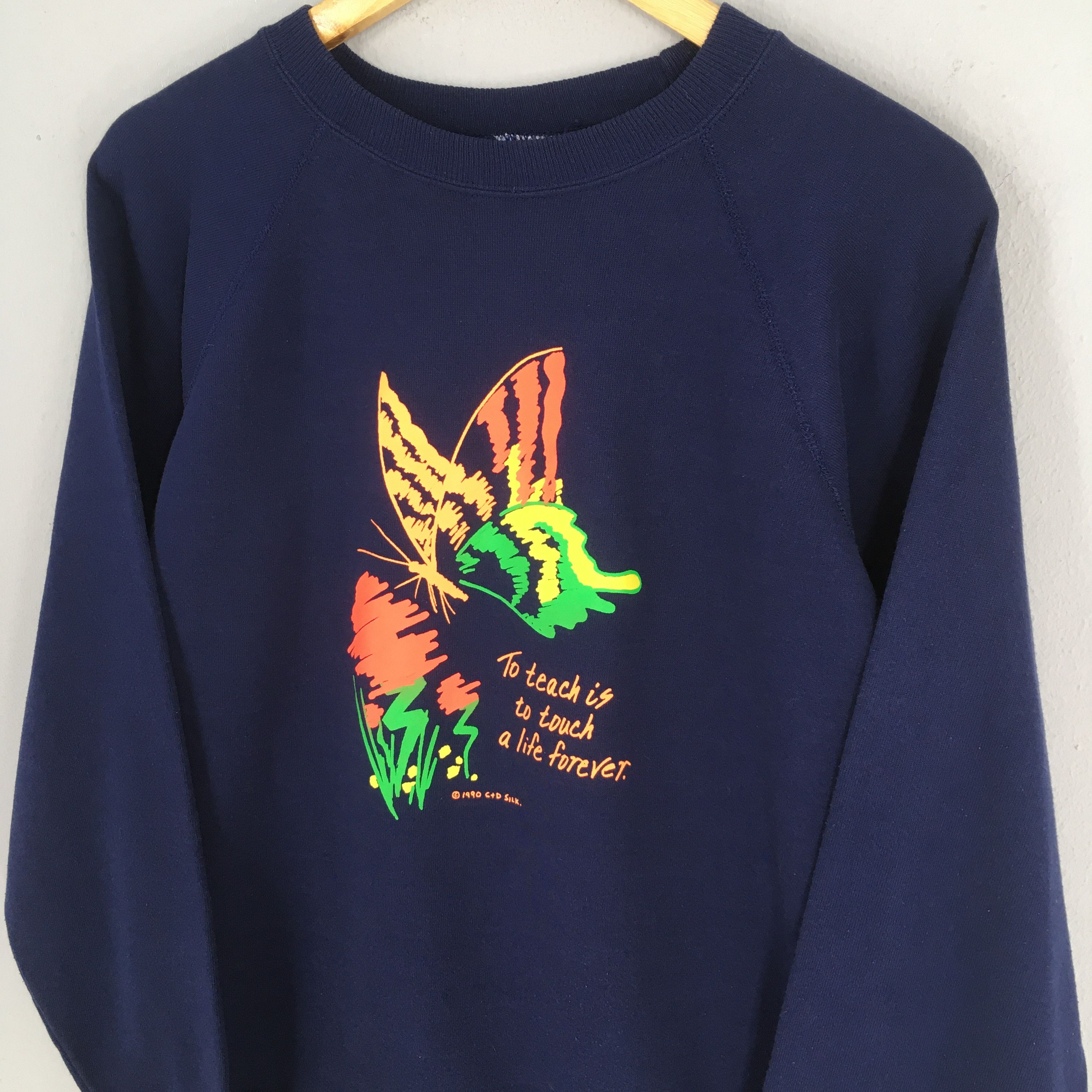 Vintage Vintage 80s Aesthetic Butterfly Blue Sweatshirt Large Size US L / EU 52-54 / 3 - 3 Thumbnail
