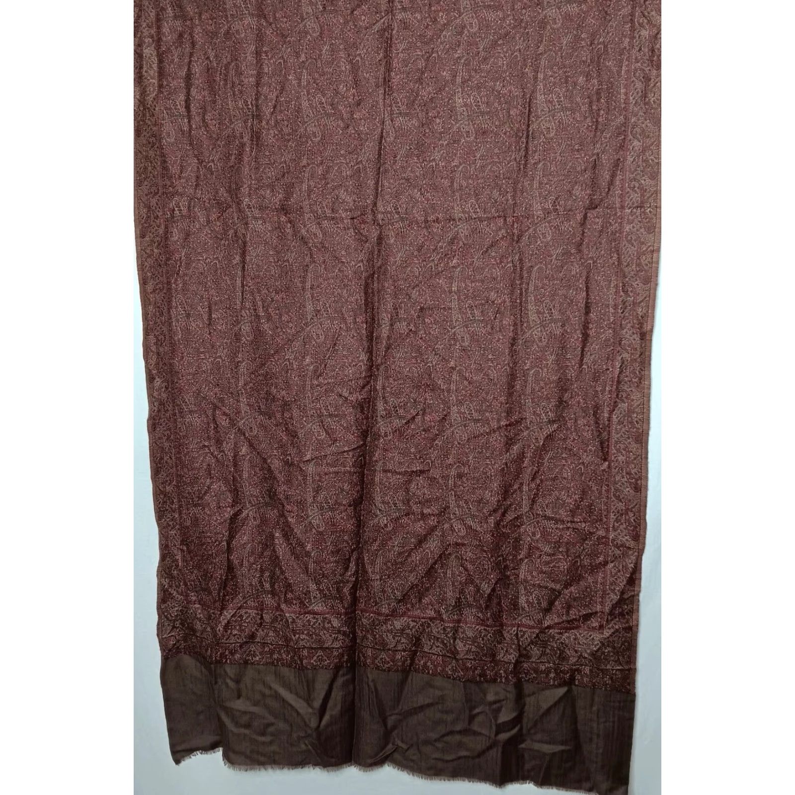 Vintage VINTAGE Valerie Stevens Wool Scarf Shawl Women's Fall Winter Brown Maroon Paisley Fringe 82x37.5 Inches Size ONE SIZE - 4 Thumbnail