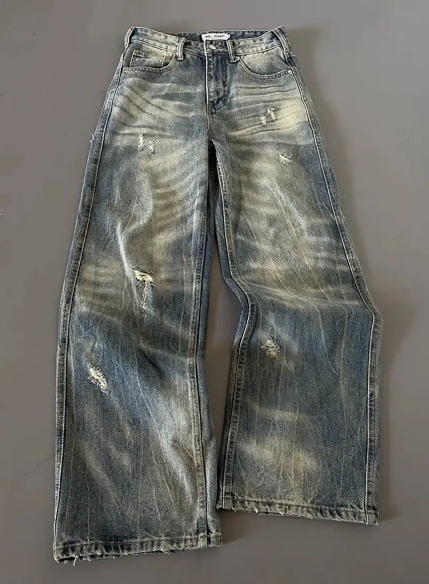 Designer × Japanese Brand Faded wash textured design baggy jeans Size US 32 / EU 48 - 1 Thumbnail