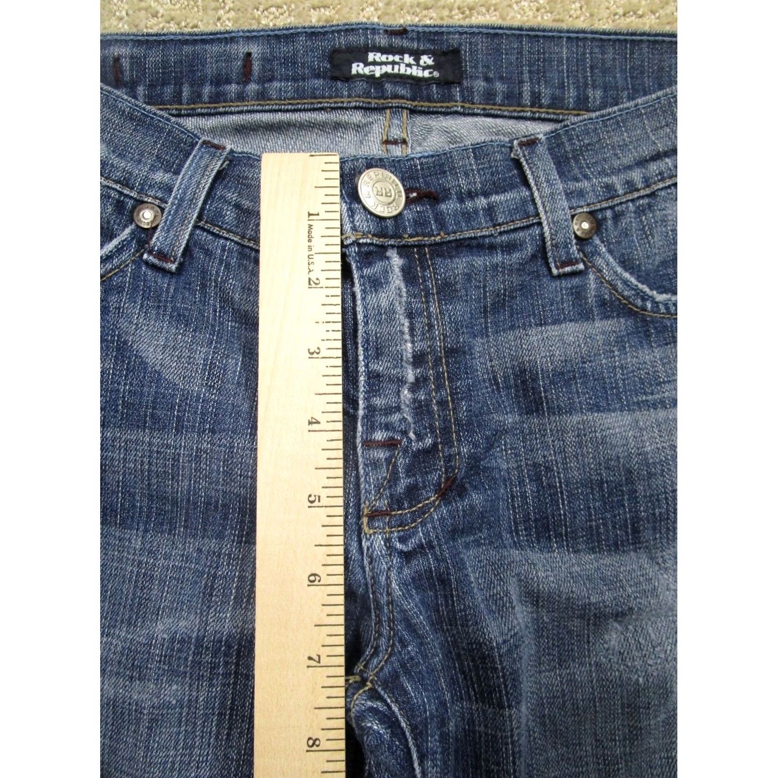 Vintage Rock & Republic Jeans Women 26P Blue Bootcut Low Rise Petite Denim 5-Pocket Logo Dark Wash Denim Jeans Womens Size 26" / US 2 / IT 38 - 6 Thumbnail