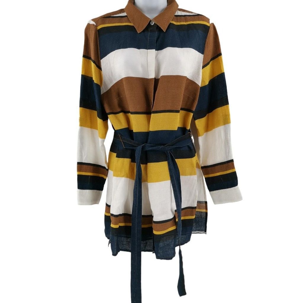 Chicos Chico's Striped Linen Long Sleeve Tunic Top Size XS / US 0-2 / IT 36-38 - 1 Thumbnail