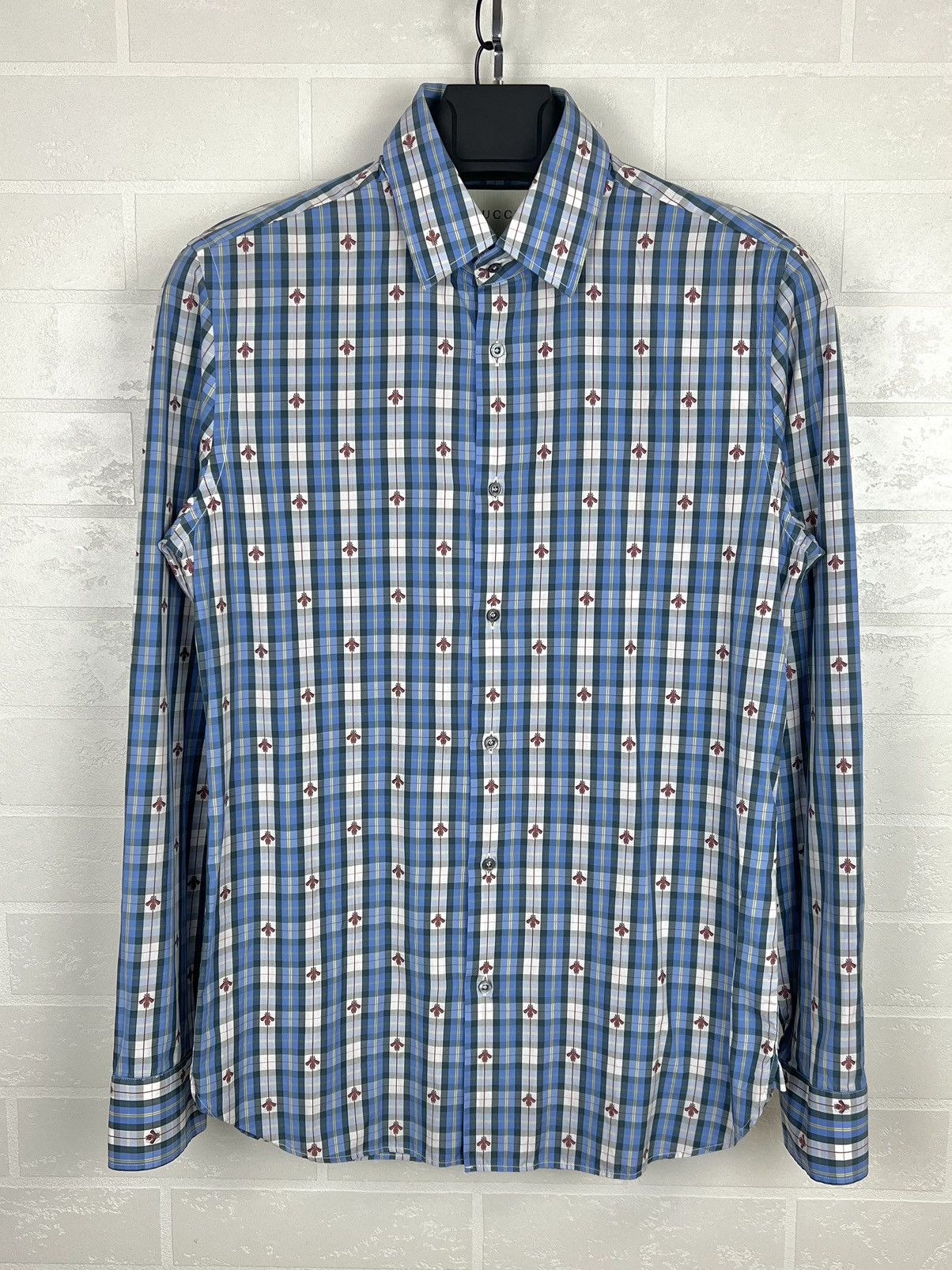 Gucci GUCCI Shirt Button Up Monogram Embroidered Bee Checkered Size US S / EU 44-46 / 1 - 1 Thumbnail