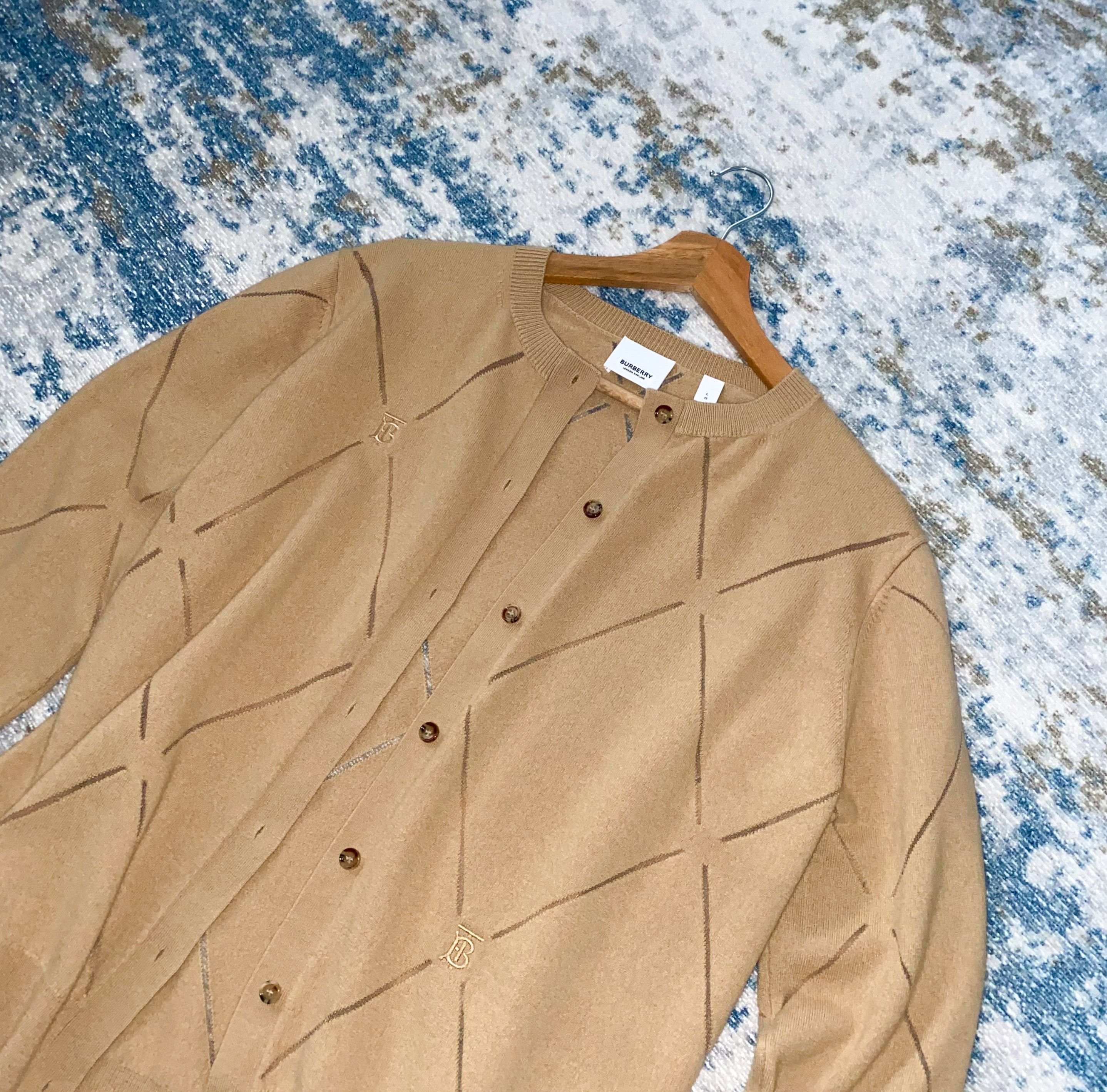Burberry Burberry TB Monogram Motif Diamond Intarsia Wool Cardigan Size L / US 10 / IT 46 - 7 Thumbnail