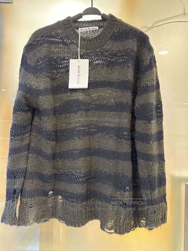 Acne Studios Acne Studios Neutral striped distressed knitted sweater, m Size XS / US 0-2 / IT 36-38 - 1 Thumbnail