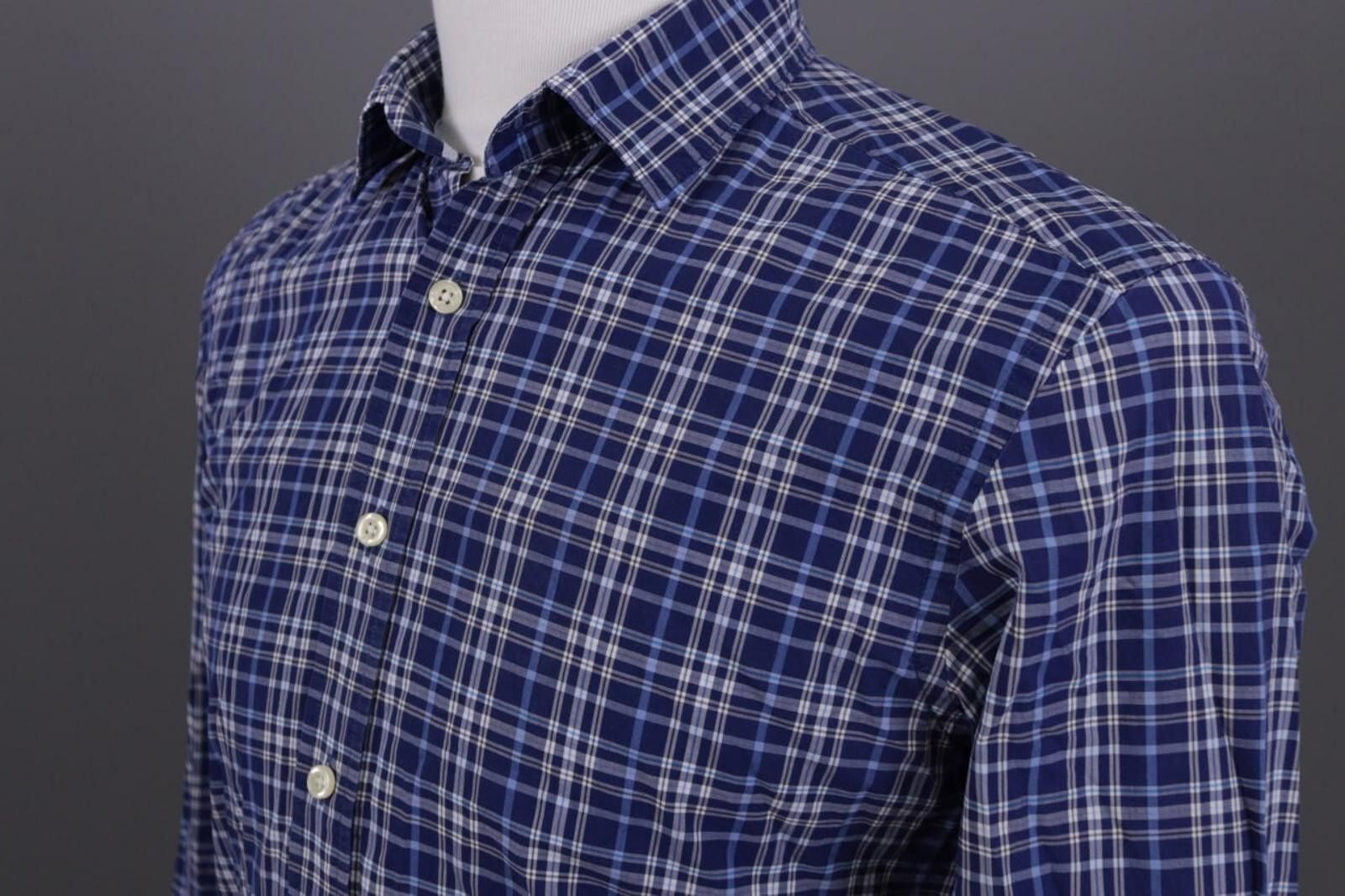 Designer Hackett London Slim Fit Blue Check Button Down Shirt Size M Size US M / EU 48-50 / 2 - 7 Thumbnail