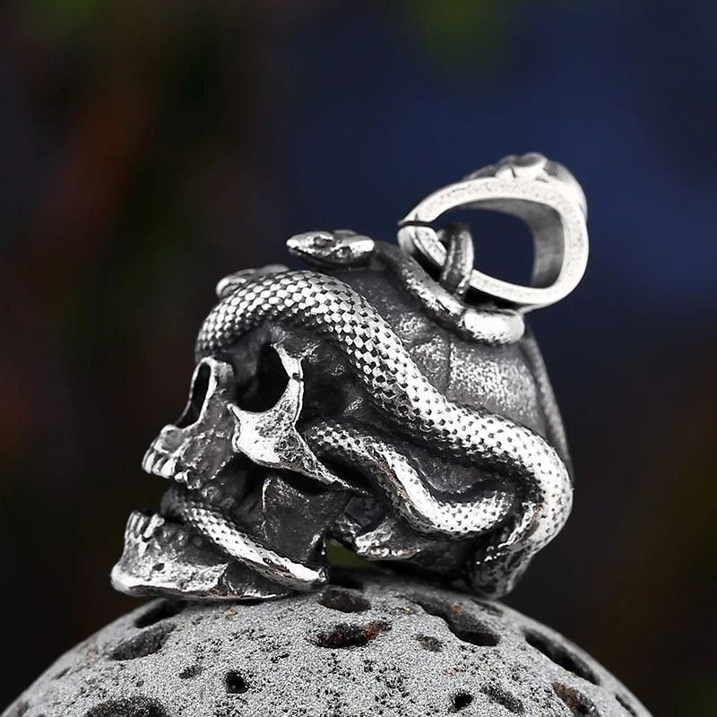 Jewelry Skull Head Wind Snake Pendant Necklace 2025 Size ONE SIZE - 5 Thumbnail