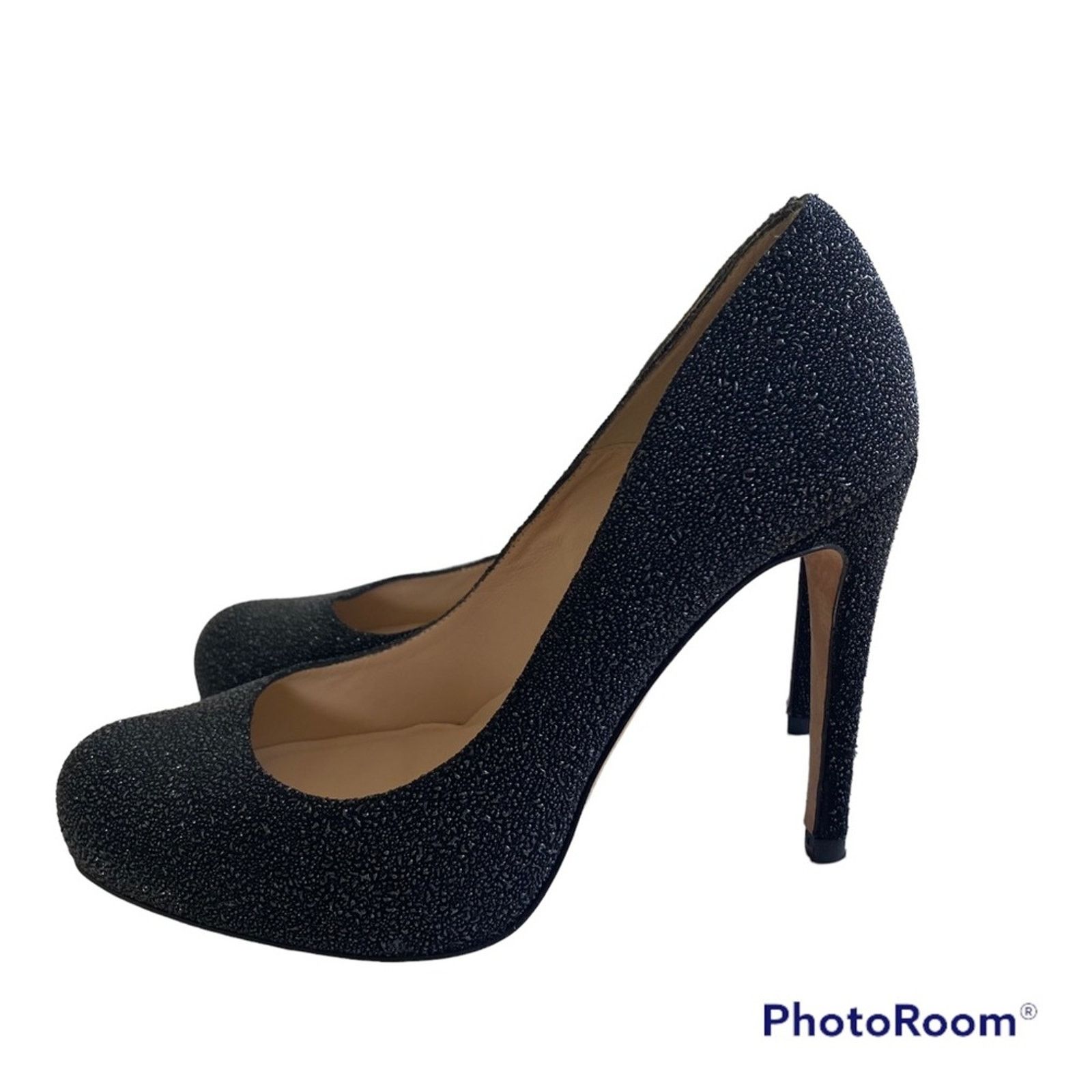 LK Bennett Sledge Glitter Platform Stiletto Black Heel Sz 38