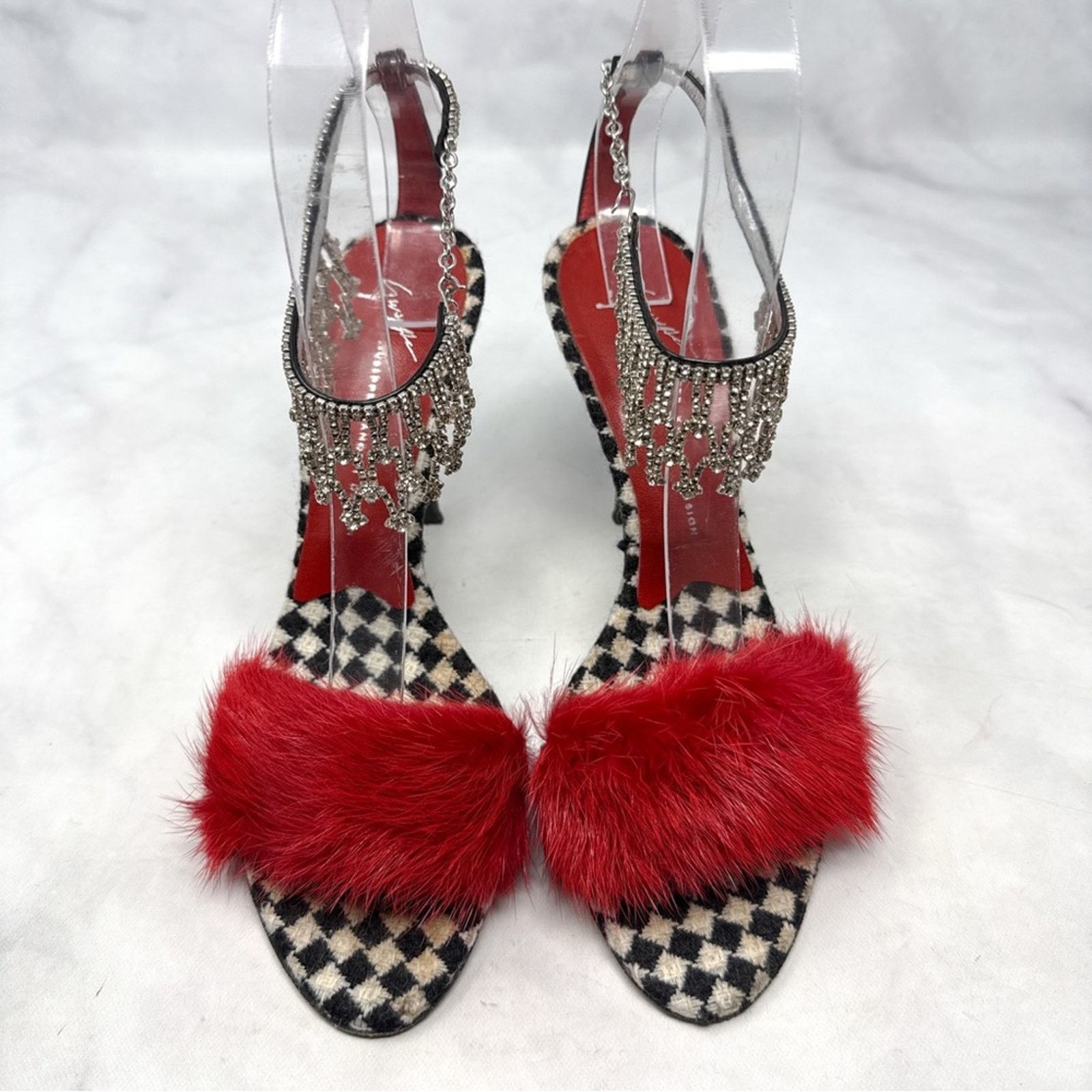 Giuseppe Zanotti Giuseppe Zanotti Vicini Vintage Y2K Fur Houndstooth Heels 37 Size US 7 / IT 37 - 1 Thumbnail