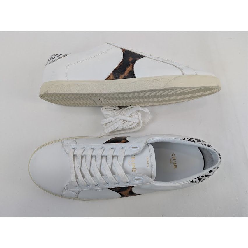 Celine o1rshd1 Smooth Leather Low Top Sneakers White/ Brown/ Black Size US 10 / EU 43 - 1 Thumbnail