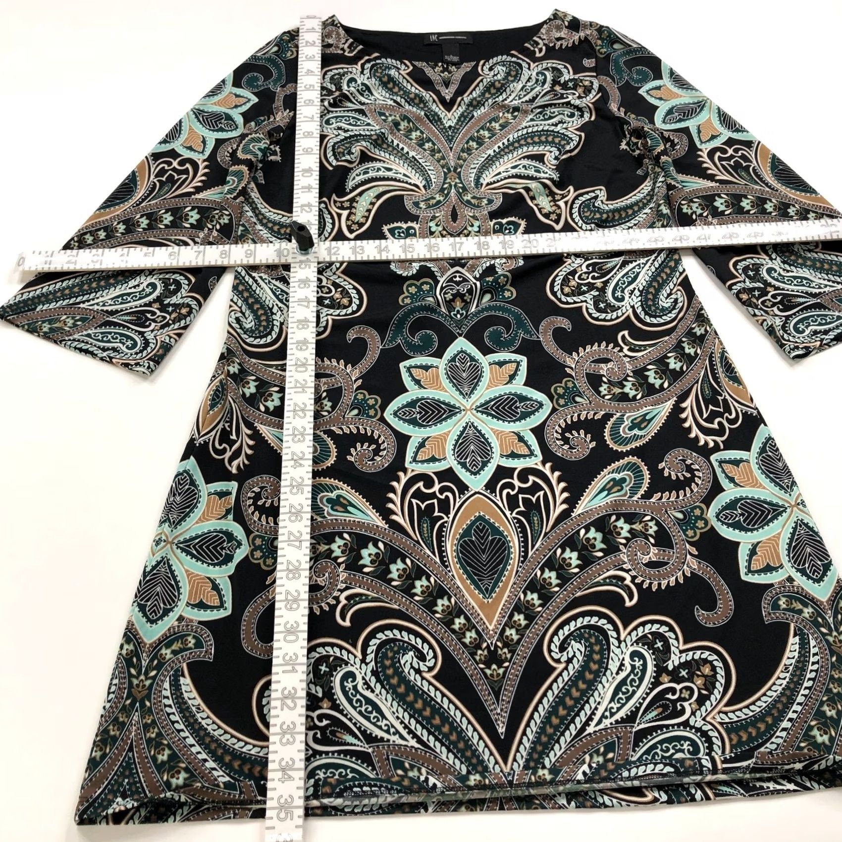 Vintage INC International Concepts Bohemian Tunic Dress Black Paisley Large MINT Size L / US 10 / IT 46 - 4 Thumbnail