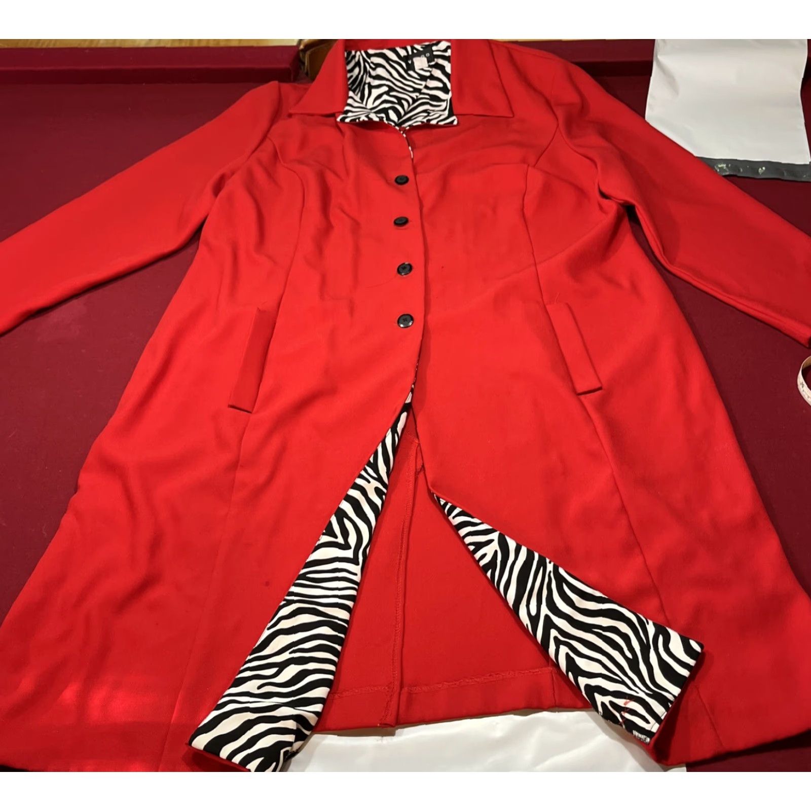 Vintage VIRGO WOMAN 2XL Long Red Button Jacket Duster Zebra Print Lining Trench Coat Unisex Adults Size XXL / US 16-18 / IT 52-54 - 3 Thumbnail