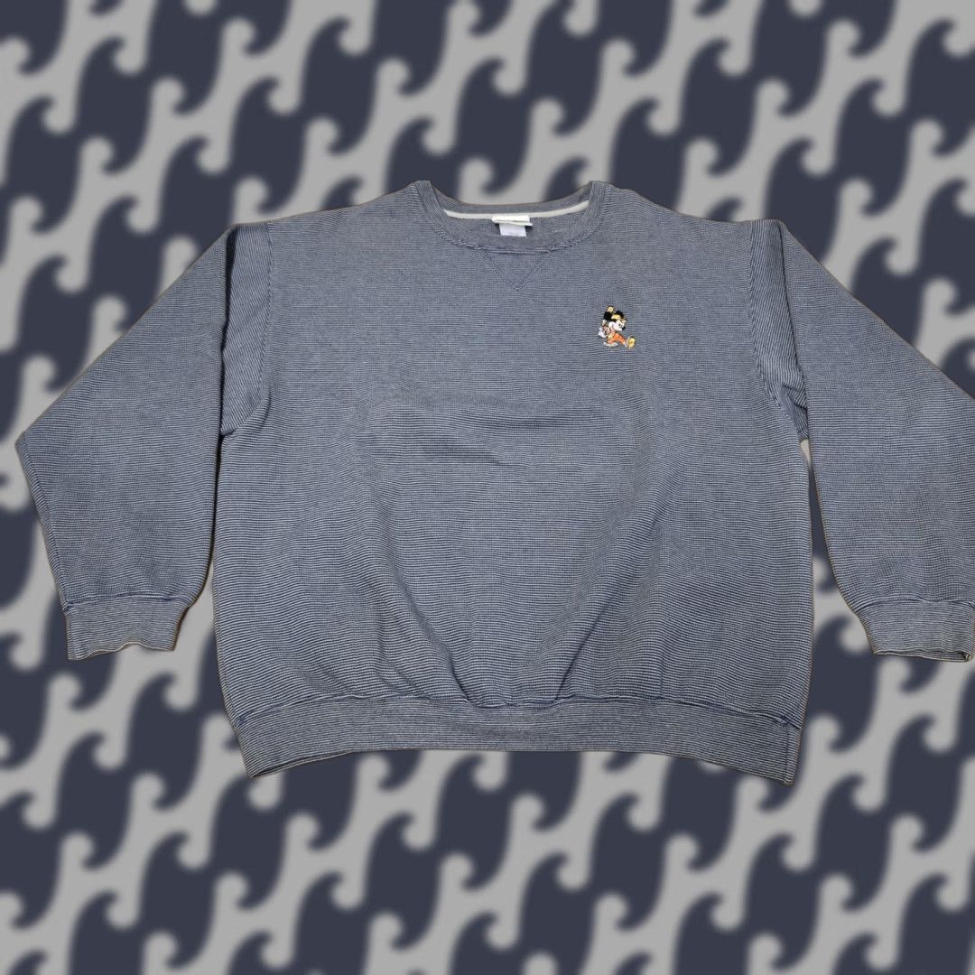 Disney Walt Disney World Mickey Mouse Crewneck Sweatshirt Striped Embroidered Logo Mens L Blue Size US L / EU 52-54 / 3 - 1 Thumbnail