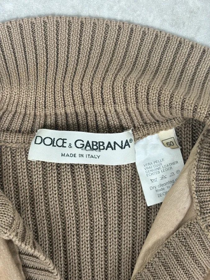Dolce & Gabbana 1990s Dolce & Gabbana Beige Suede Ribbed Knit Hybrid Cardigan Shirt Size US M / EU 48-50 / 2 - 8 Thumbnail