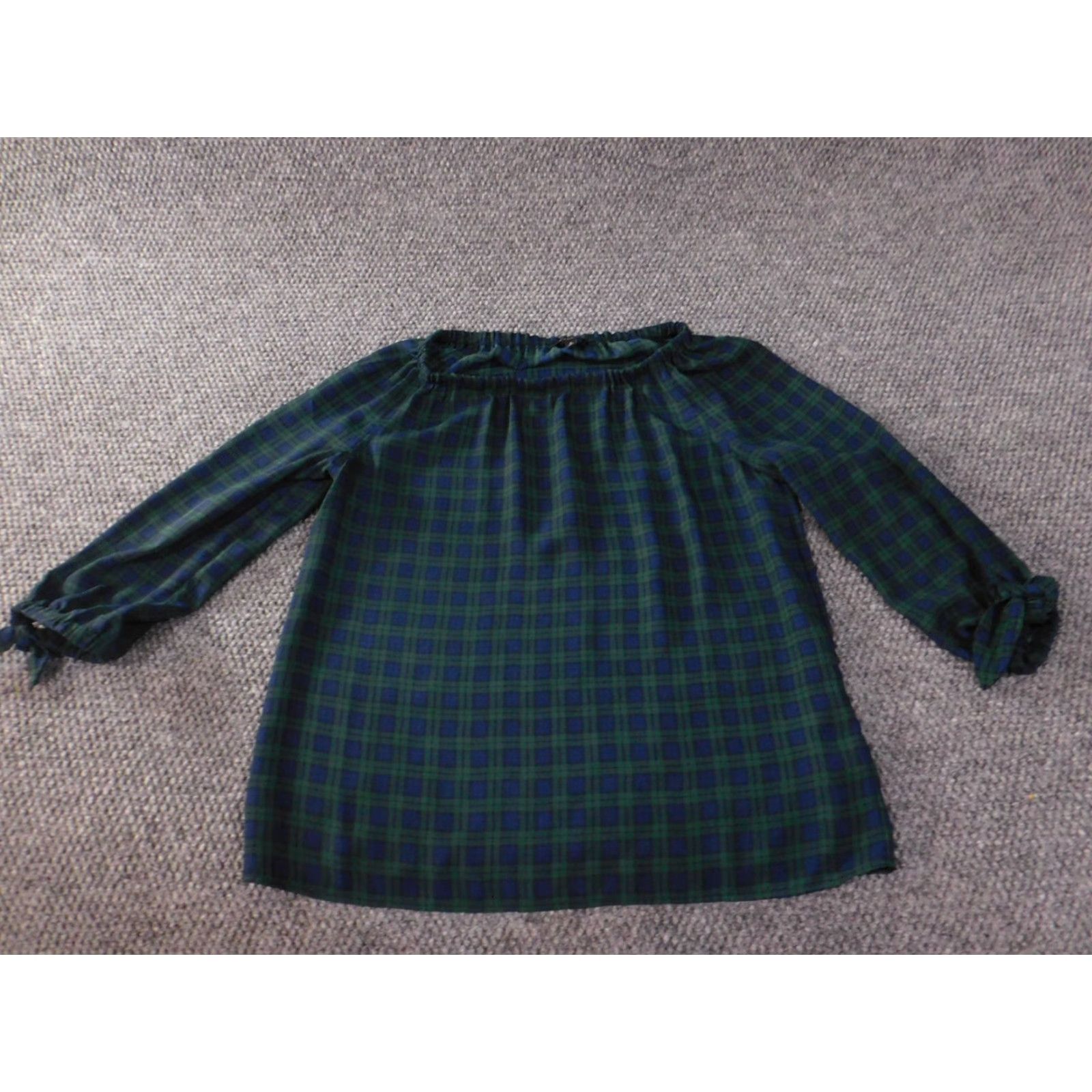 Talbots Talbots Blouse PS Petites Womens Green Plaid Top Pullover Crew Neck Polyester Long Sleeve Casual Stretch PS Petites Womens Blouse Size S / US 4 / IT 40 - 2 Thumbnail