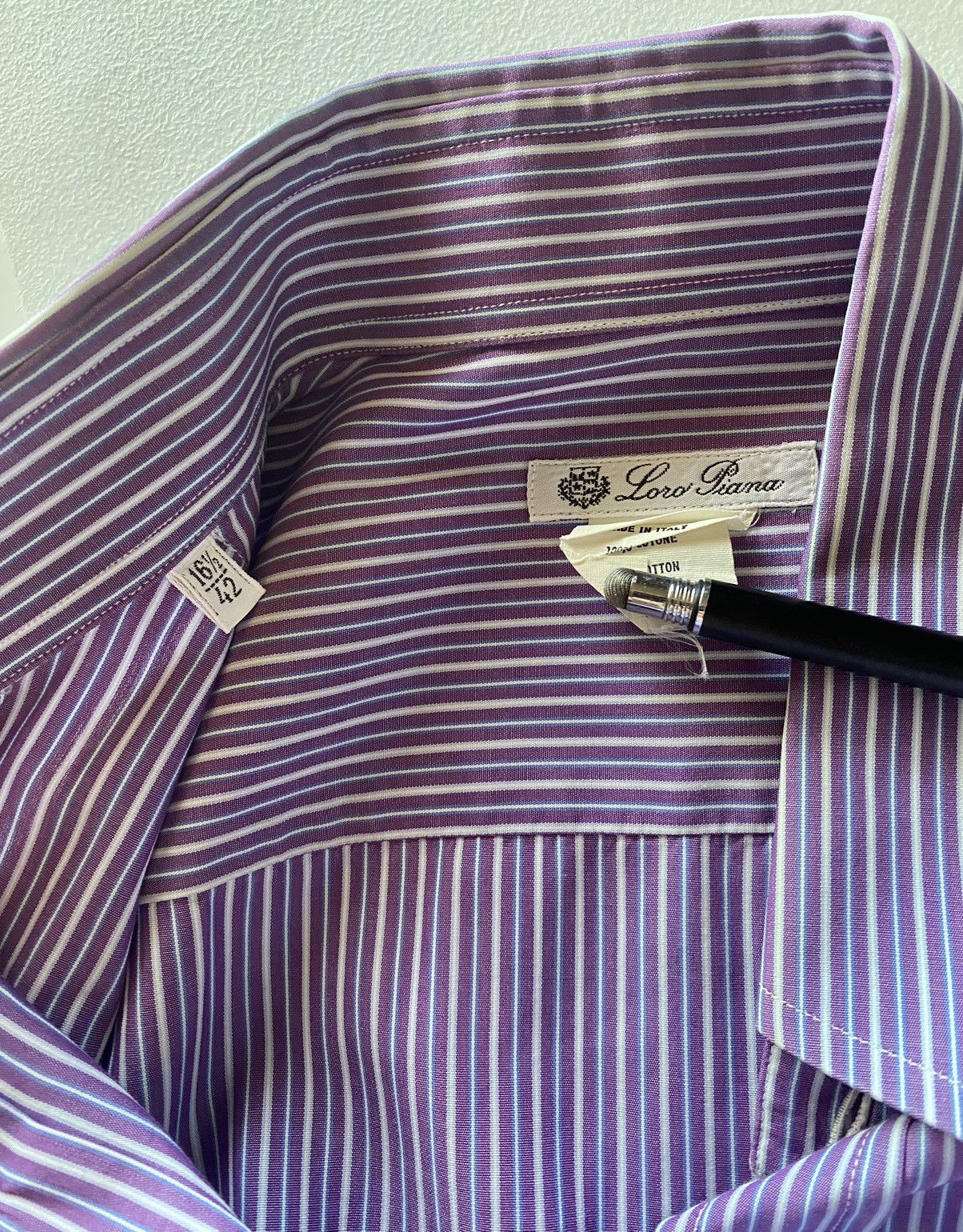 Loro Piana Loro Piana 🇮🇹 purple rep stripe dress shirt 16.5 42eu VGC Size US L / EU 52-54 / 3 - 6 Thumbnail