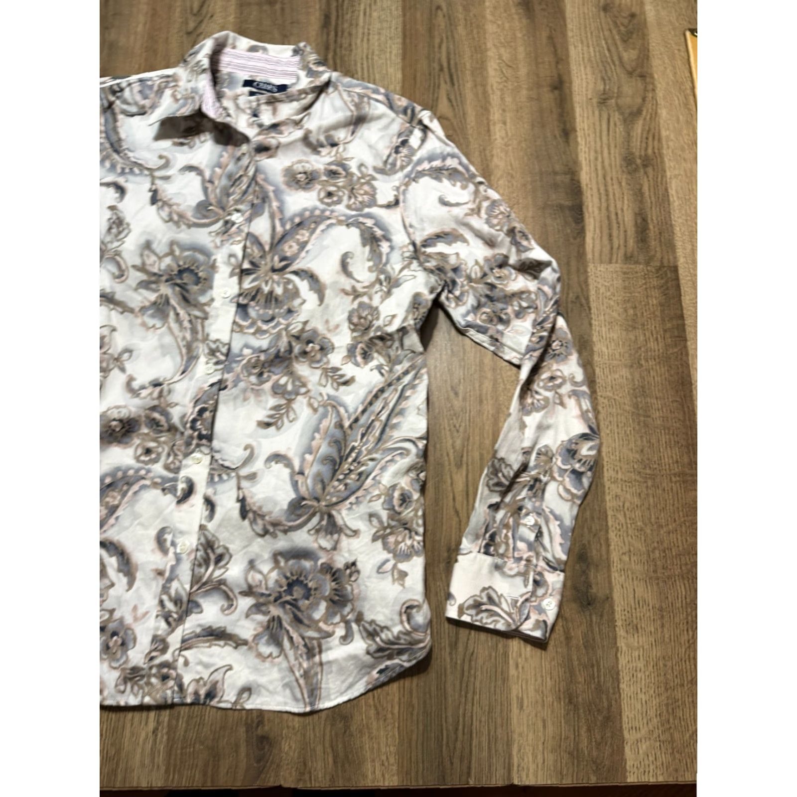 Chaps CHAPS Blouse Women's Medium White Blue Brown Pink Floral Long Sleeve Button Up Size M / US 6-8 / IT 42-44 - 4 Thumbnail