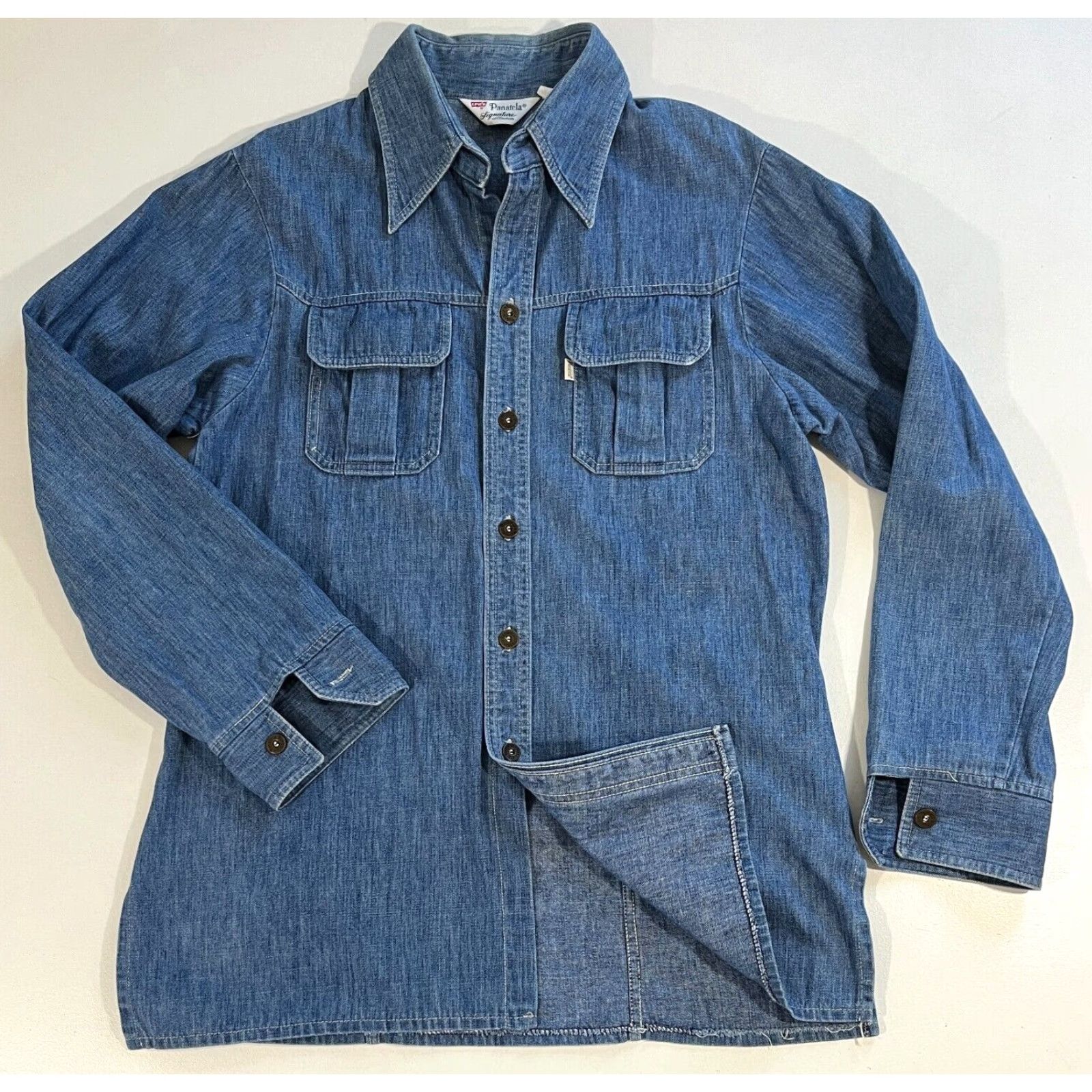 Levi's VINTAGE Levi's Men's Shirt Denim 70s Panatela Signature Collection 70s Americana Blue Long Sleeve Button-Up Size L Mens Size US L / EU 52-54 / 3 - 2 Thumbnail