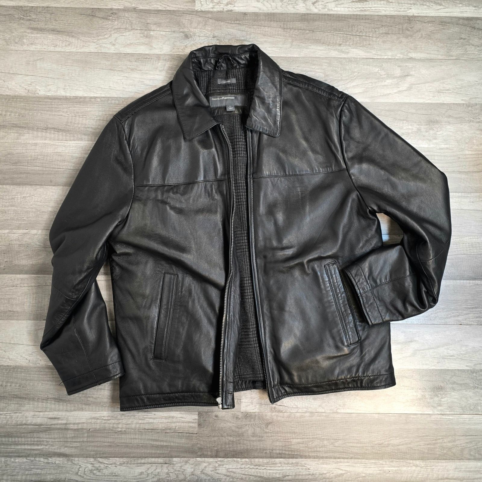 Perry Ellis Lambskin Leather Jacket Black Men's XL Lined Size US XL / EU 56 / 4 - 2 Thumbnail