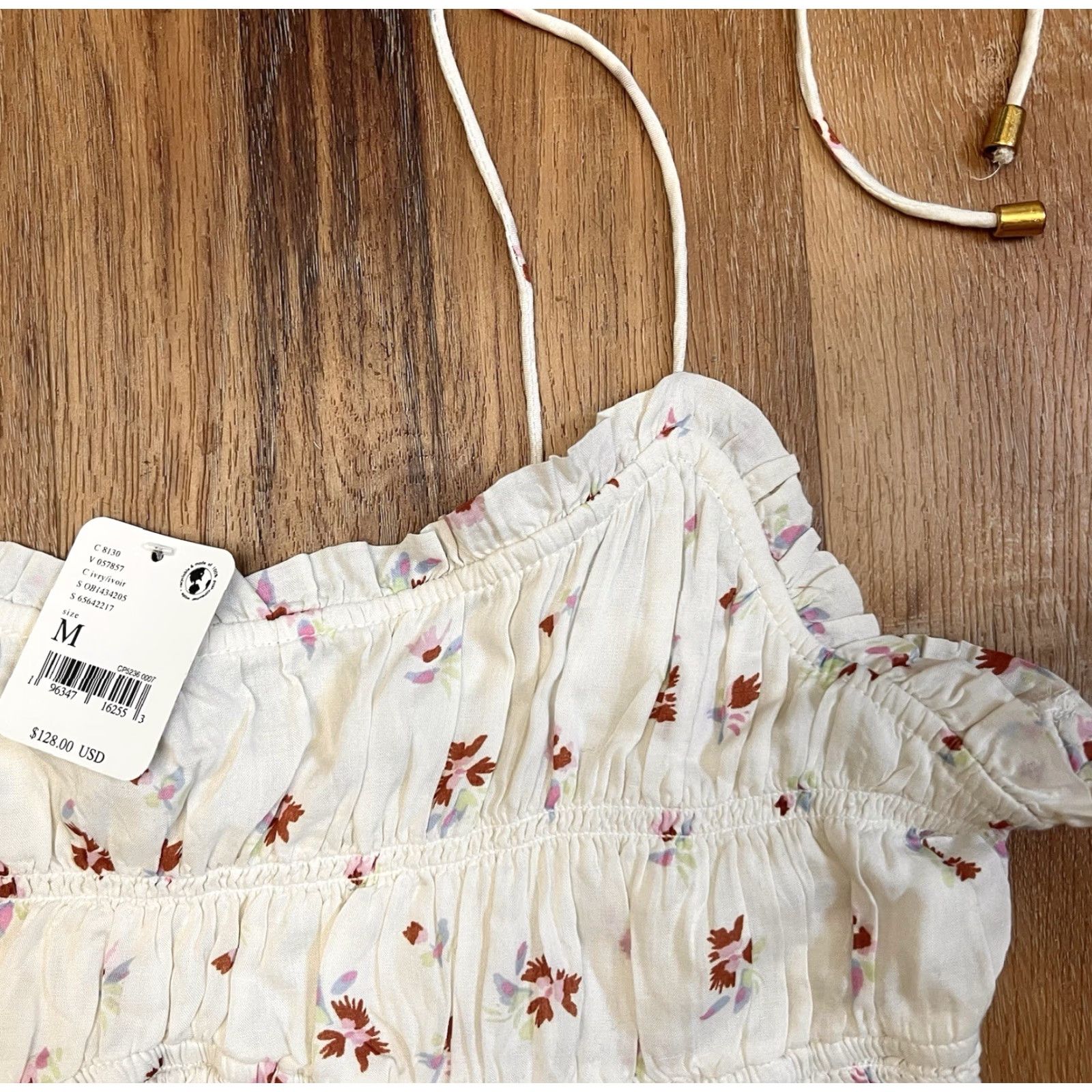 Free People Free People Top Ivory Kaia Floral Smocked Cropped Ruffled Sleeveless NWT Size M Size M / US 6-8 / IT 42-44 - 3 Thumbnail