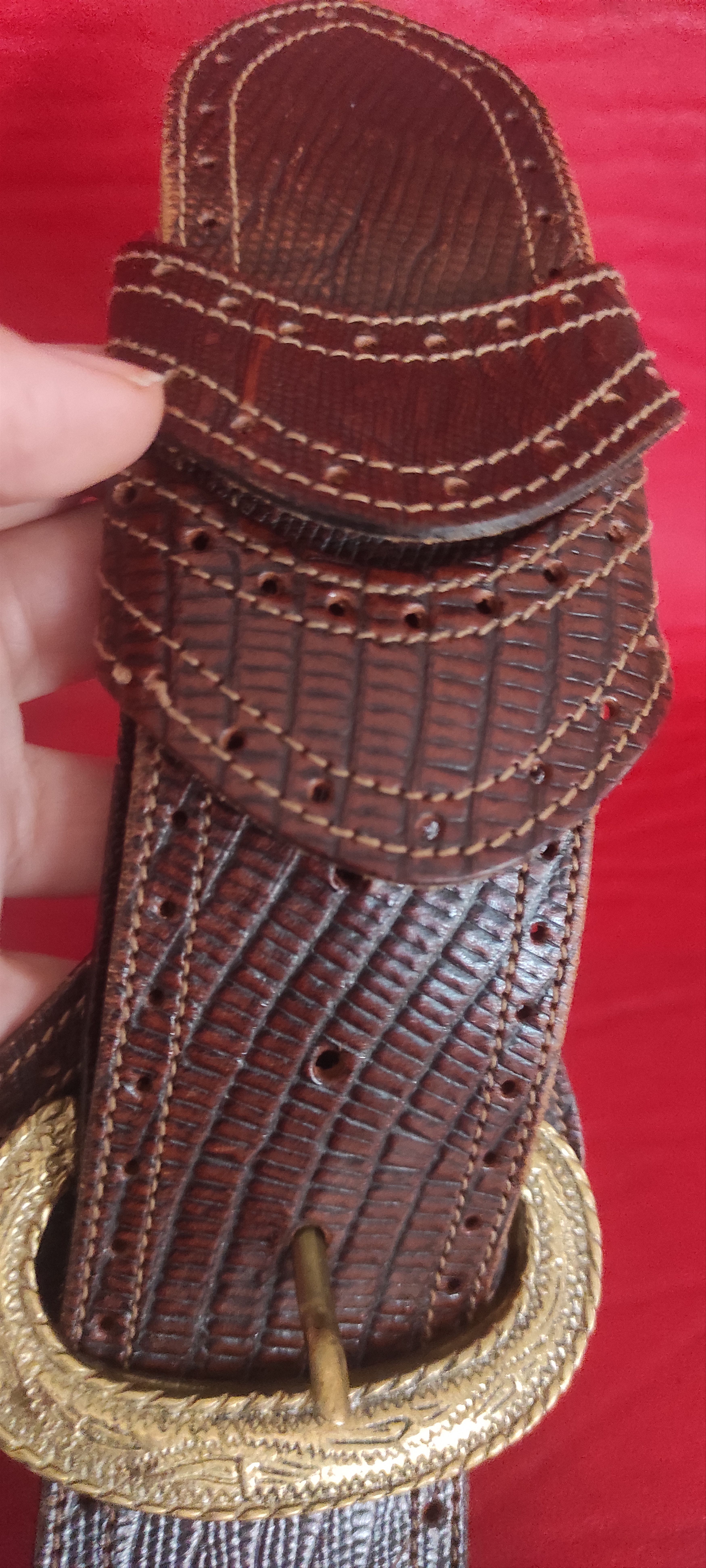 Genuine Leather Il Cinturaio Western Leather Belt Brass Buckle Made in Italy Size ONE SIZE - 10 Thumbnail