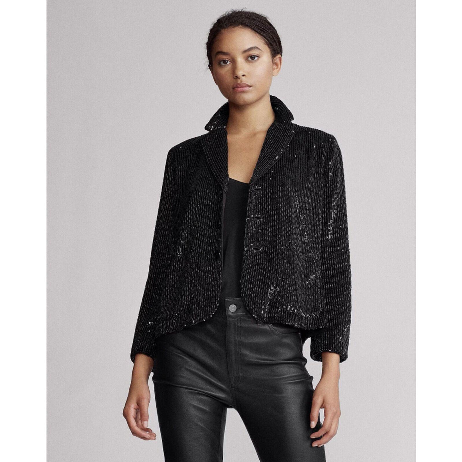 Polo Ralph Lauren Polo Ralph Lauren Sequin Cropped Blazer Black NWT Size 6 Size M / US 6-8 / IT 42-44 - 2 Thumbnail