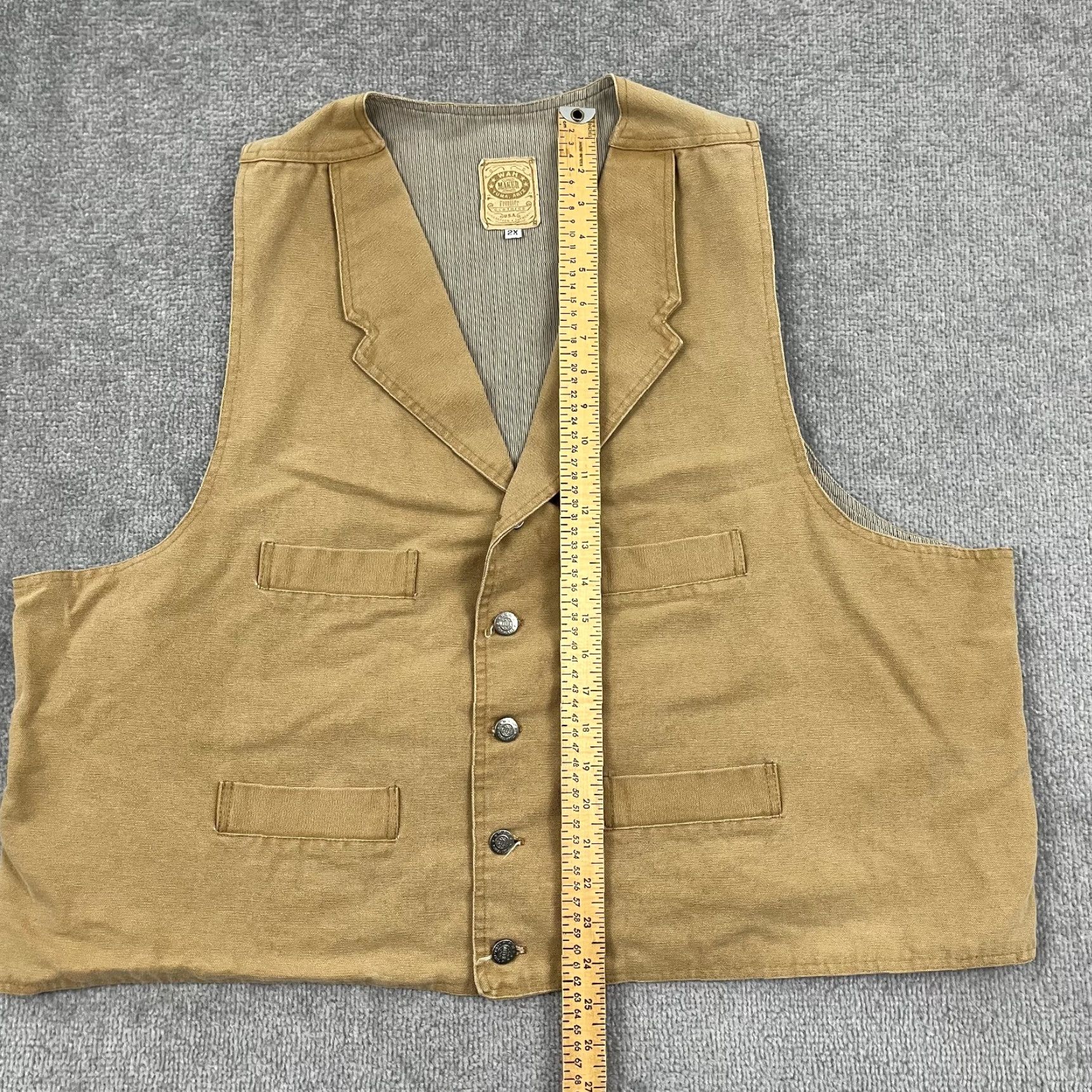 Vintage V Wah Maker Frontier Vest Adult Mens 2X Brown Canvas Western Cowboy Buckle Back Vest Size US XXL / EU 58 / 5 - 4 Thumbnail