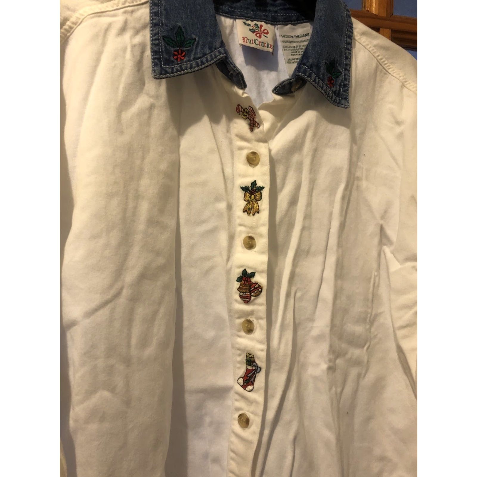 Vintage VINTAGE Nutcracker Button-Up Shirt White M Medium Christmas Holiday Embroidered Top Womens Size M / US 6-8 / IT 42-44 - 2 Thumbnail