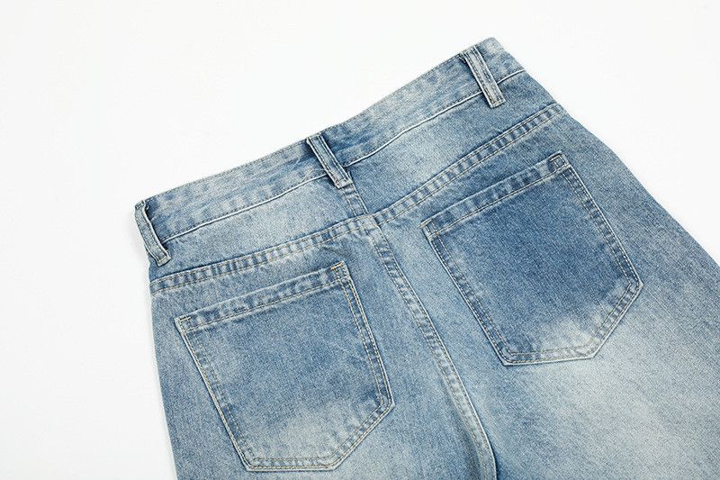 Jean Washed distressed men's retro loose straight leg jeans Size US 32 / EU 48 - 4 Thumbnail