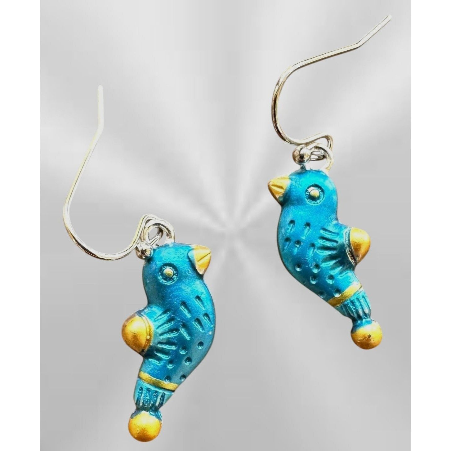Handmade Bluebird Earrings New Painted Metal Dangle Hooks Bird Watche Size ONE SIZE - 4 Thumbnail