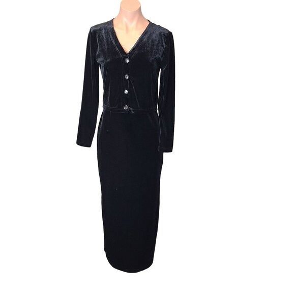 Vintage Vintage Black Velvet Maxi Dress & Cardigan Set Womens Small Size S / US 4 / IT 40 - 2 Thumbnail