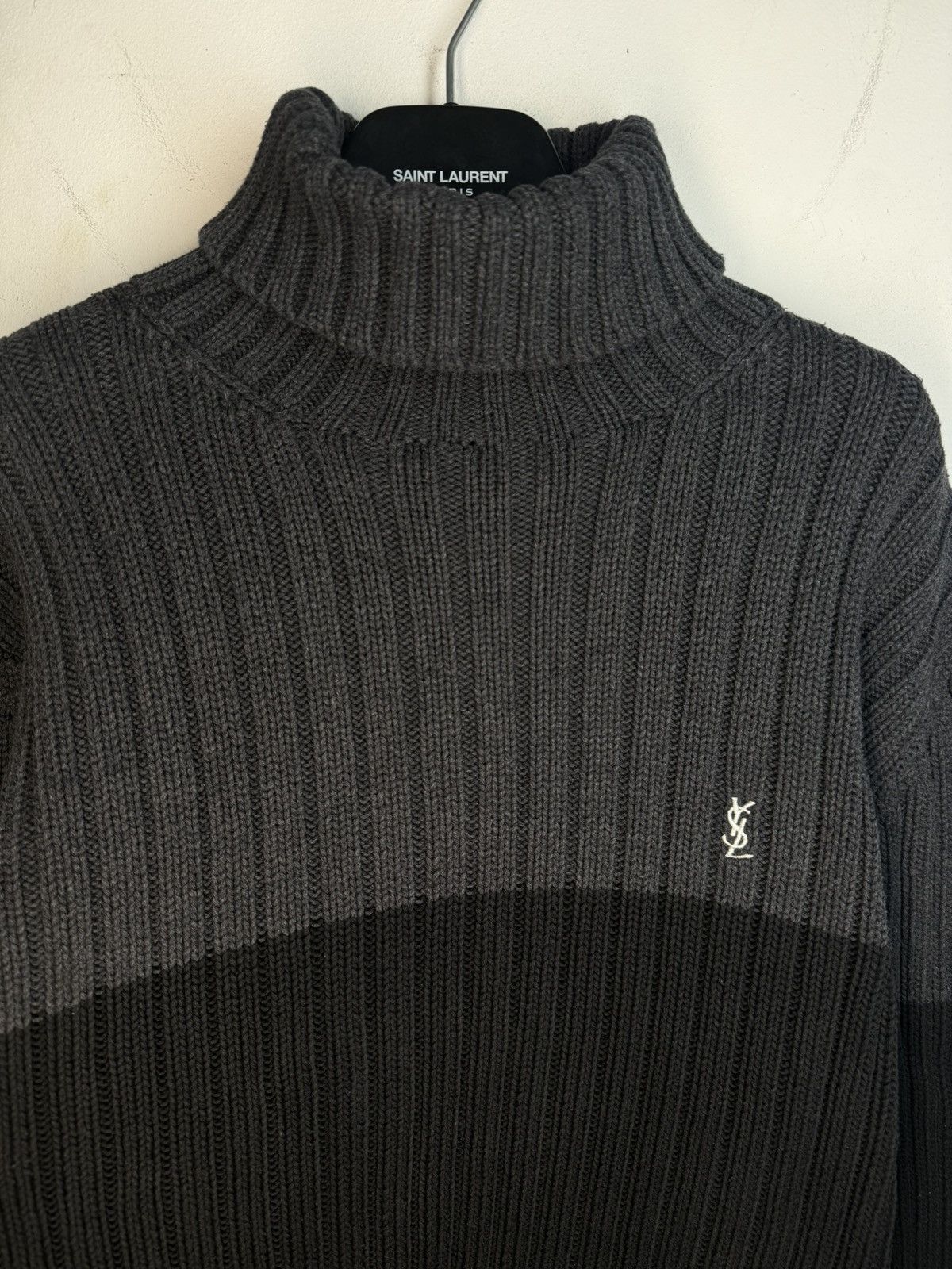 Yves Saint Laurent Grey/Black YSL Sweater Turtleneck Heavy Knit Vintage Yves Size US L / EU 52-54 / 3 - 17 Thumbnail