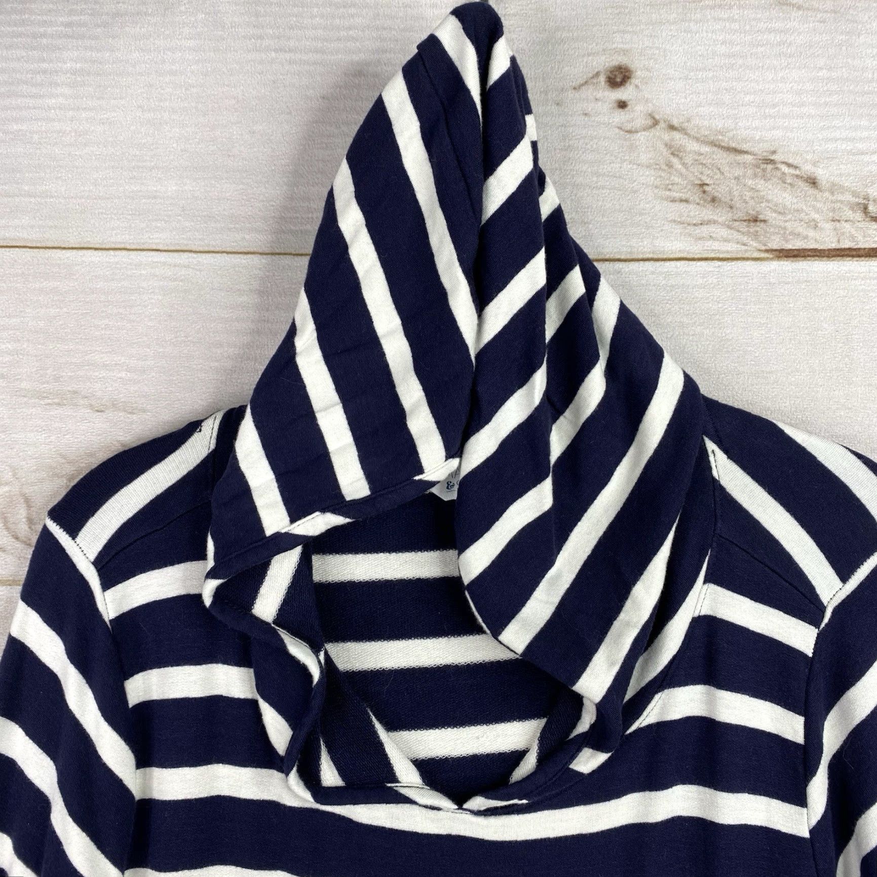 Market MARKET & SPRUCE Blue Striped Hooded Top XL Knit Rayon Spandex Casual Long Sleeve V-Neck Pullover Blouse Women Size XL / US 12-14 / IT 48-50 - 5 Thumbnail