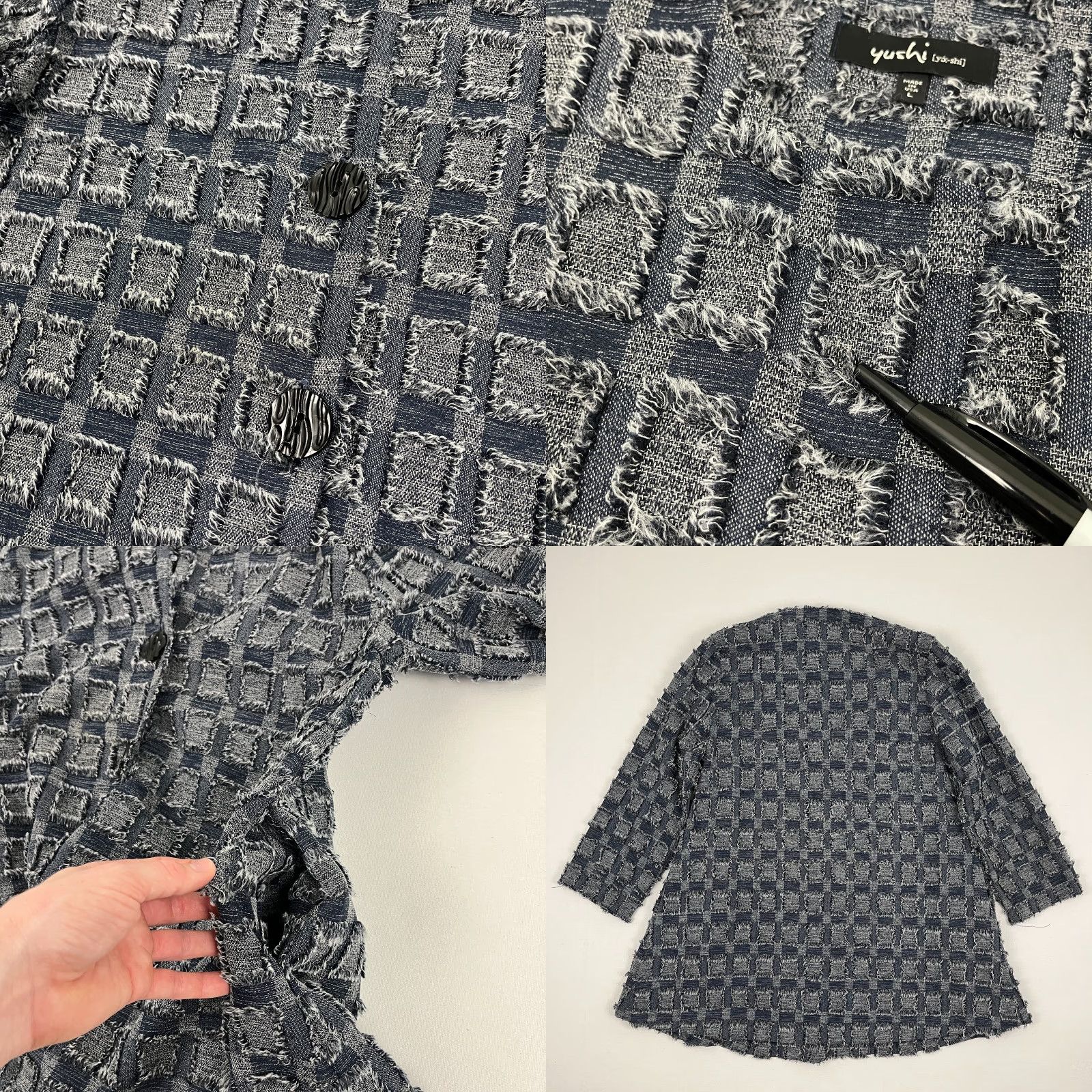 Vintage Yushi Jacket Womens Large Art to Wear Longline Lagenlook Textured Grid Button Jacket Size L / US 10 / IT 46 - 8 Thumbnail