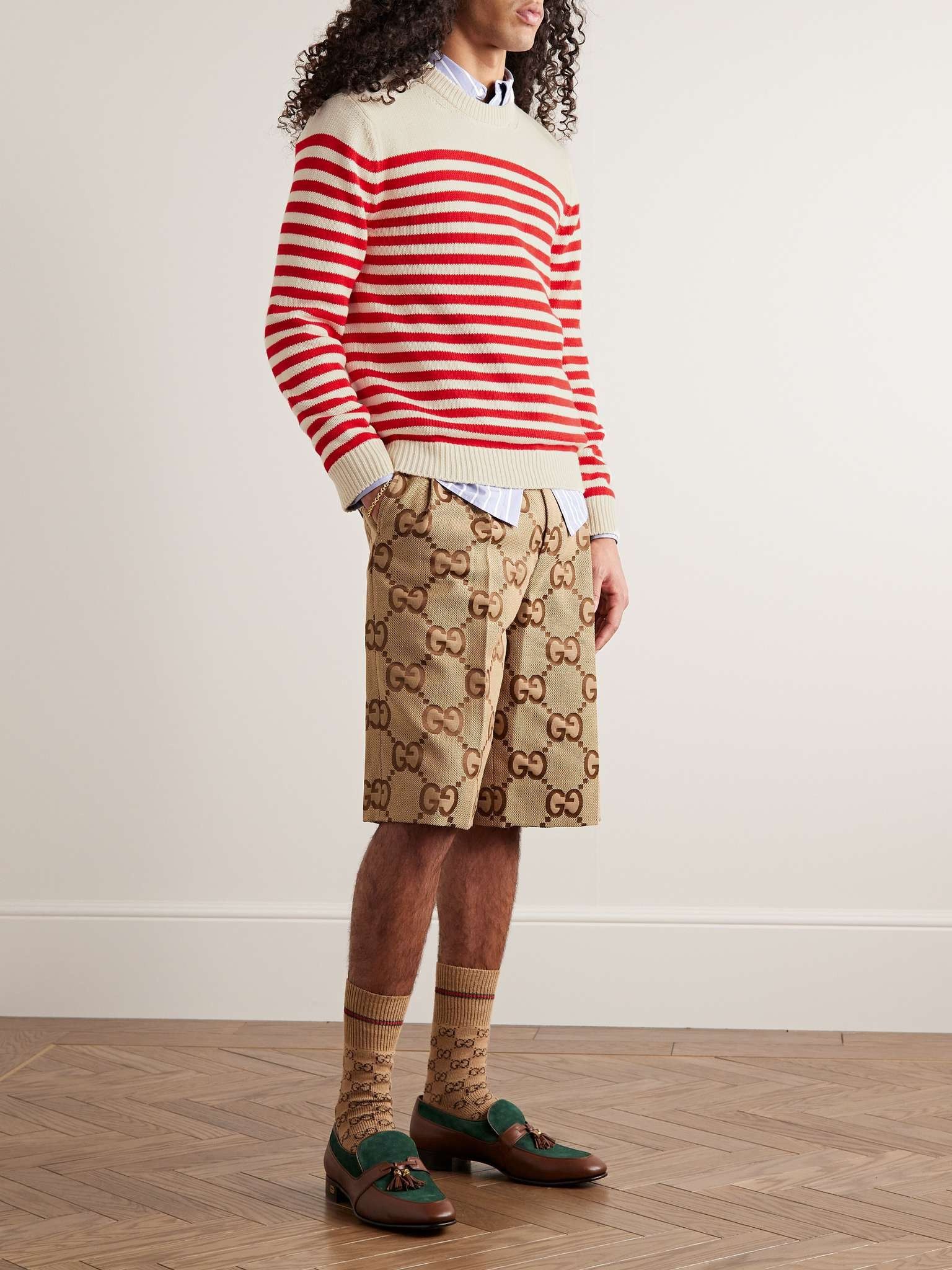 Gucci o1s1wg110225 Striped Cotton Wool Sweater in Beige & Red Size US XXL / EU 58 / 5 - 5 Thumbnail