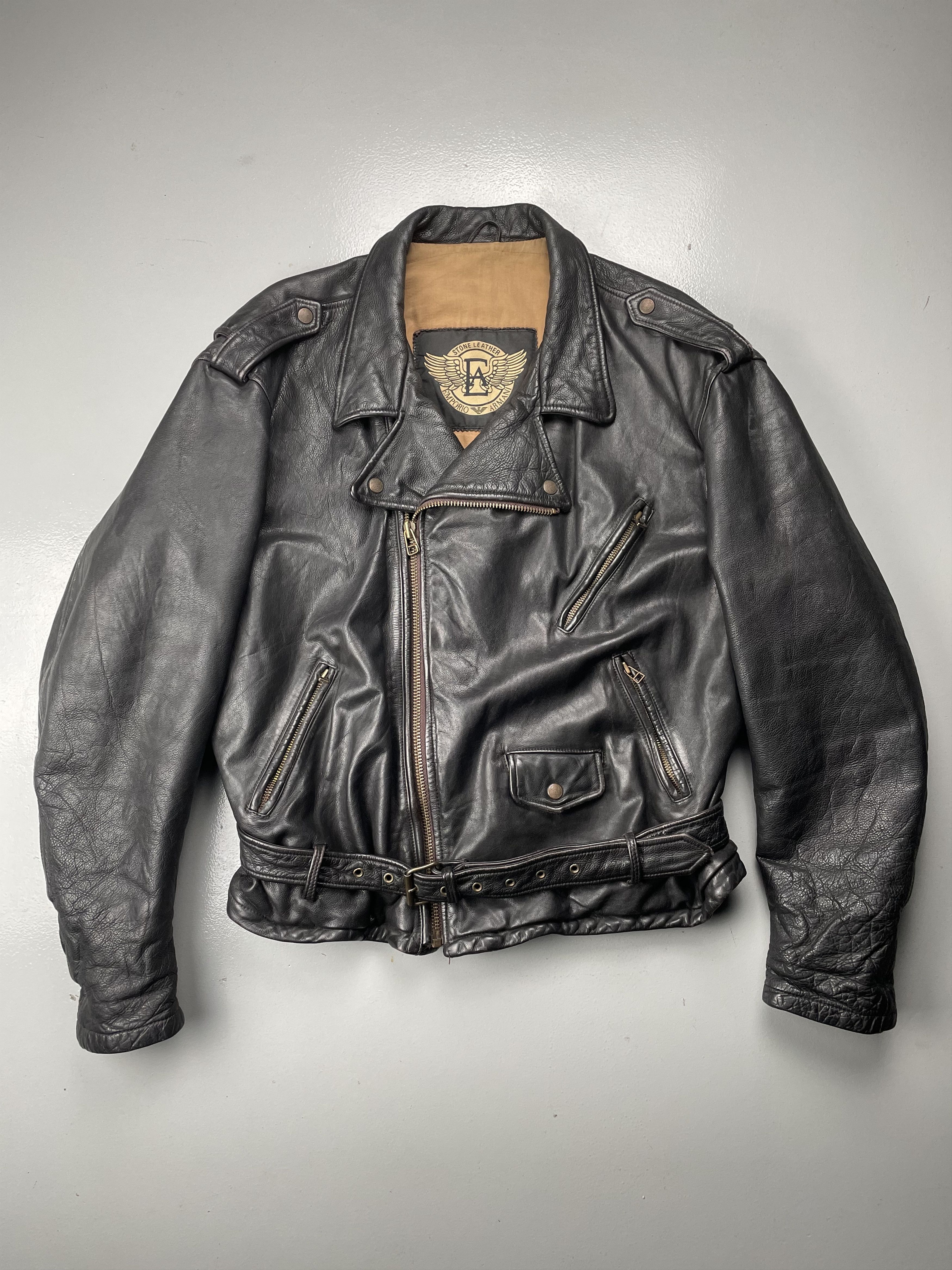 Emporio Armani vintage Emporio Armani 1990's biker Stone Leather jacket Size US L / EU 52-54 / 3 - 2 Thumbnail