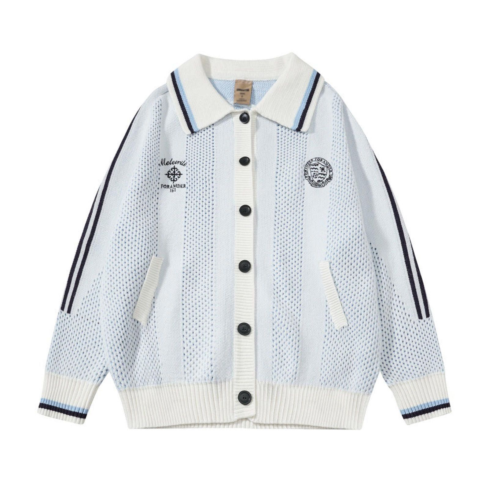 Vintage Light Blue Striped Knit Button-Up Cardigan Sweater Size US M / EU 48-50 / 2 - 1 Thumbnail