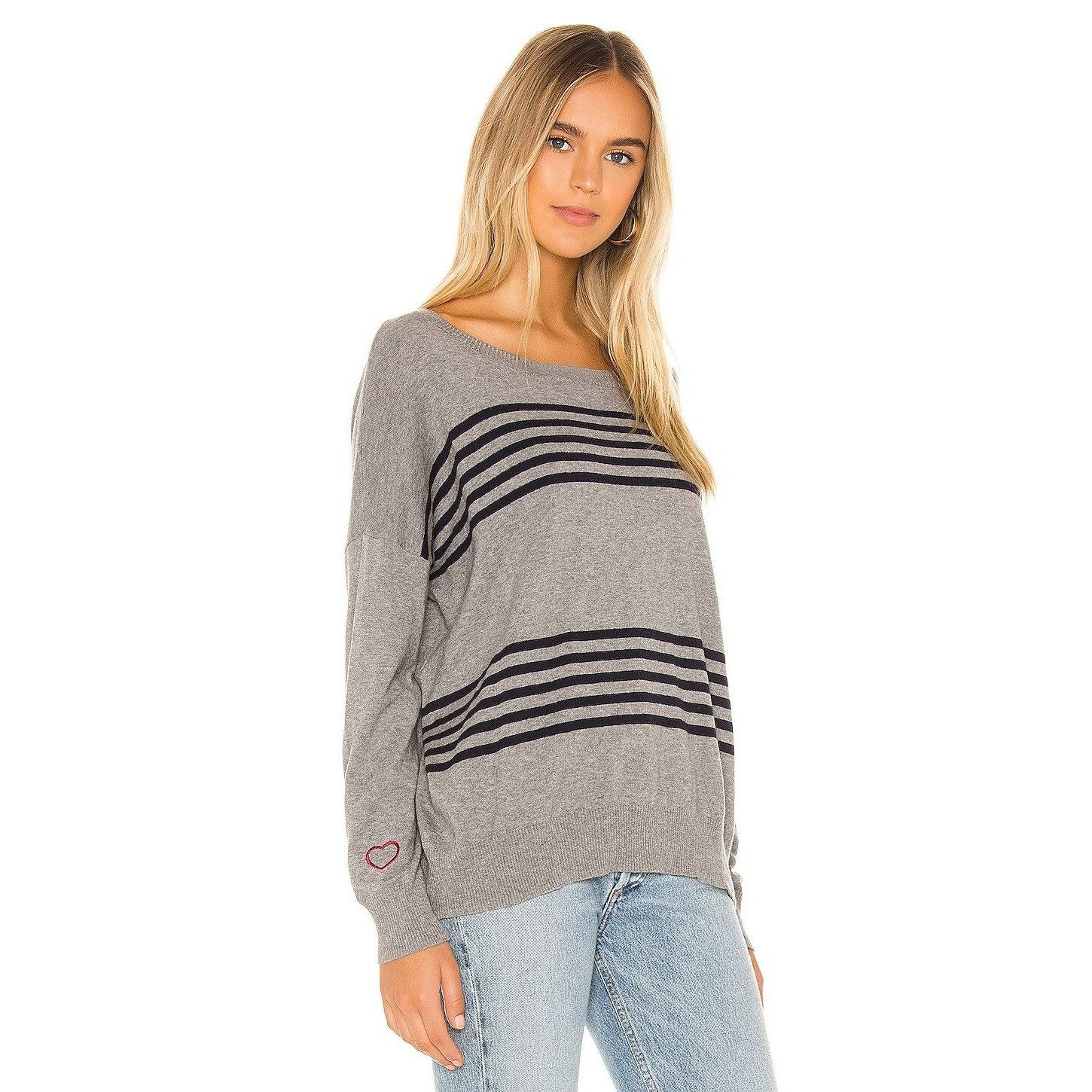 Chaser Brand Chaser Heather Grey & Navy Stripe Cashmere Blend Sweater Size XS / US 0-2 / IT 36-38 - 2 Thumbnail