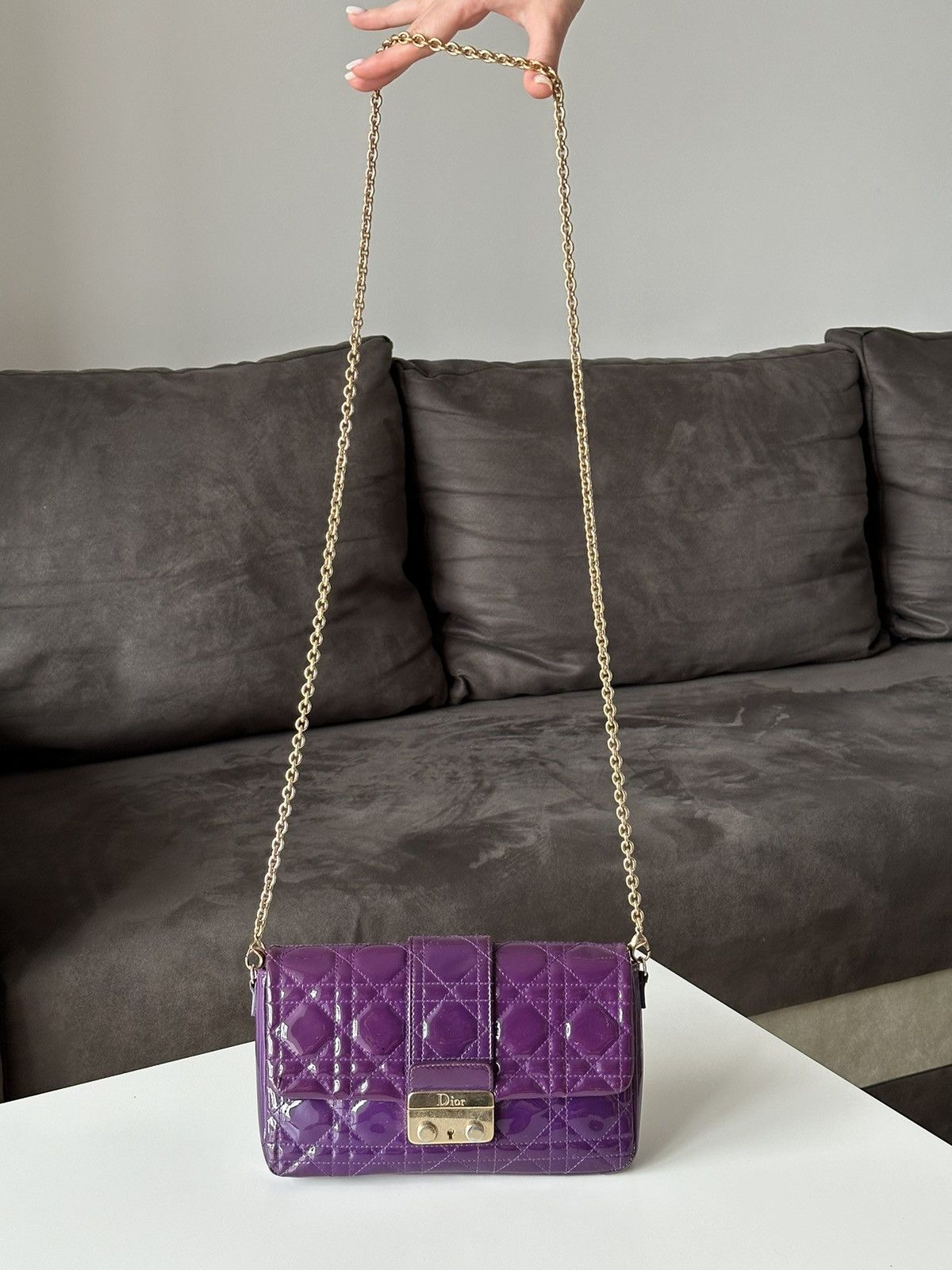 Christian Dior Monsieur × Dior × Vintage Dior Cannage Miss Dior Purple Quilted Patent Promenade Pouch Size ONE SIZE - 3 Thumbnail