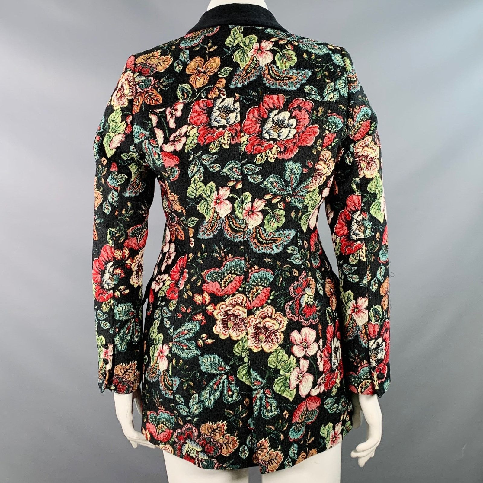 Other Saskia Black Multi Color Jacquard Velvet Trim Jacket Blazer Size M / US 6-8 / IT 42-44 - 5 Thumbnail